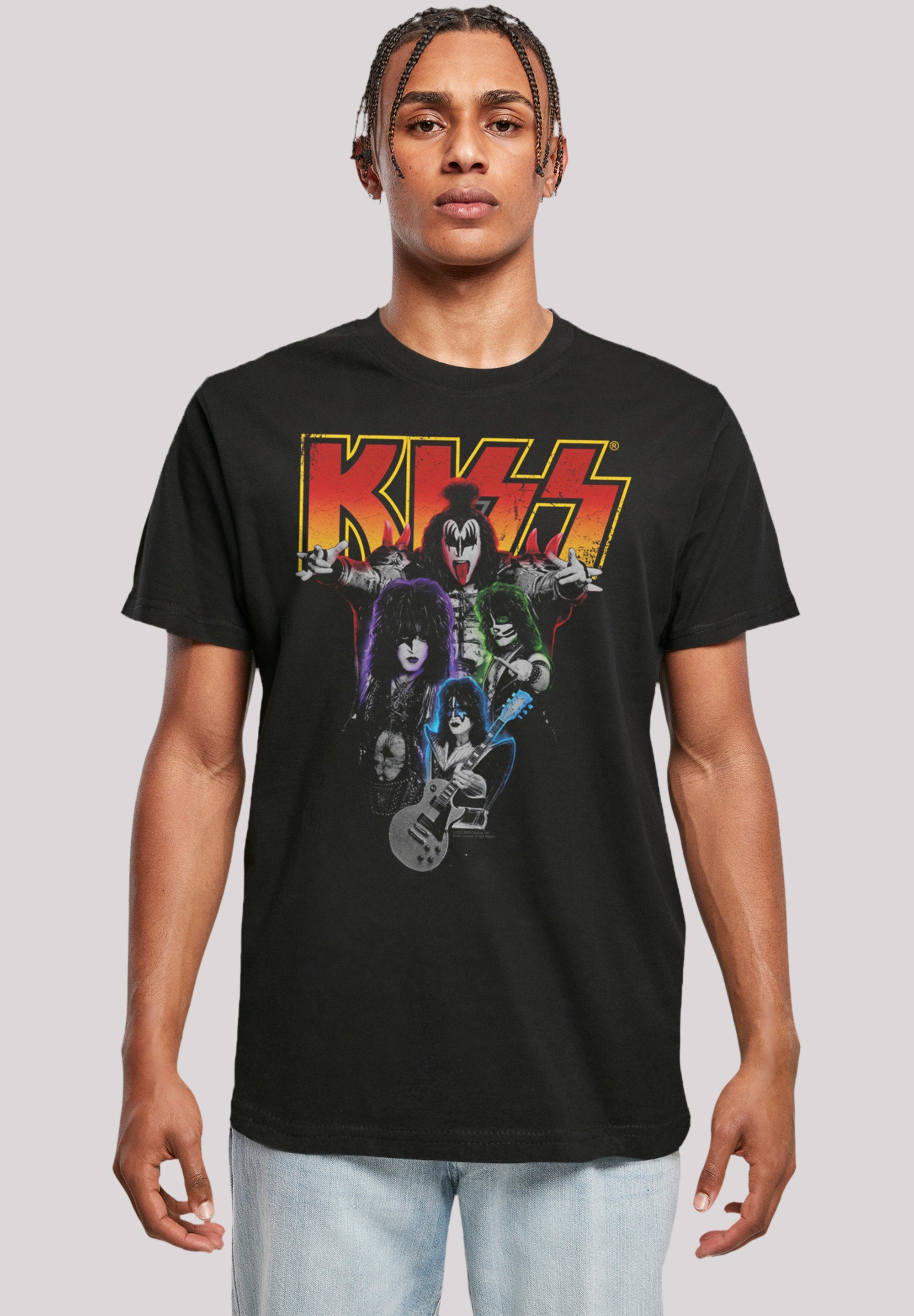 F4NT4STIC T-Shirt Kiss Rock Band Neon Premium Qualität, Musik, By Rock Off