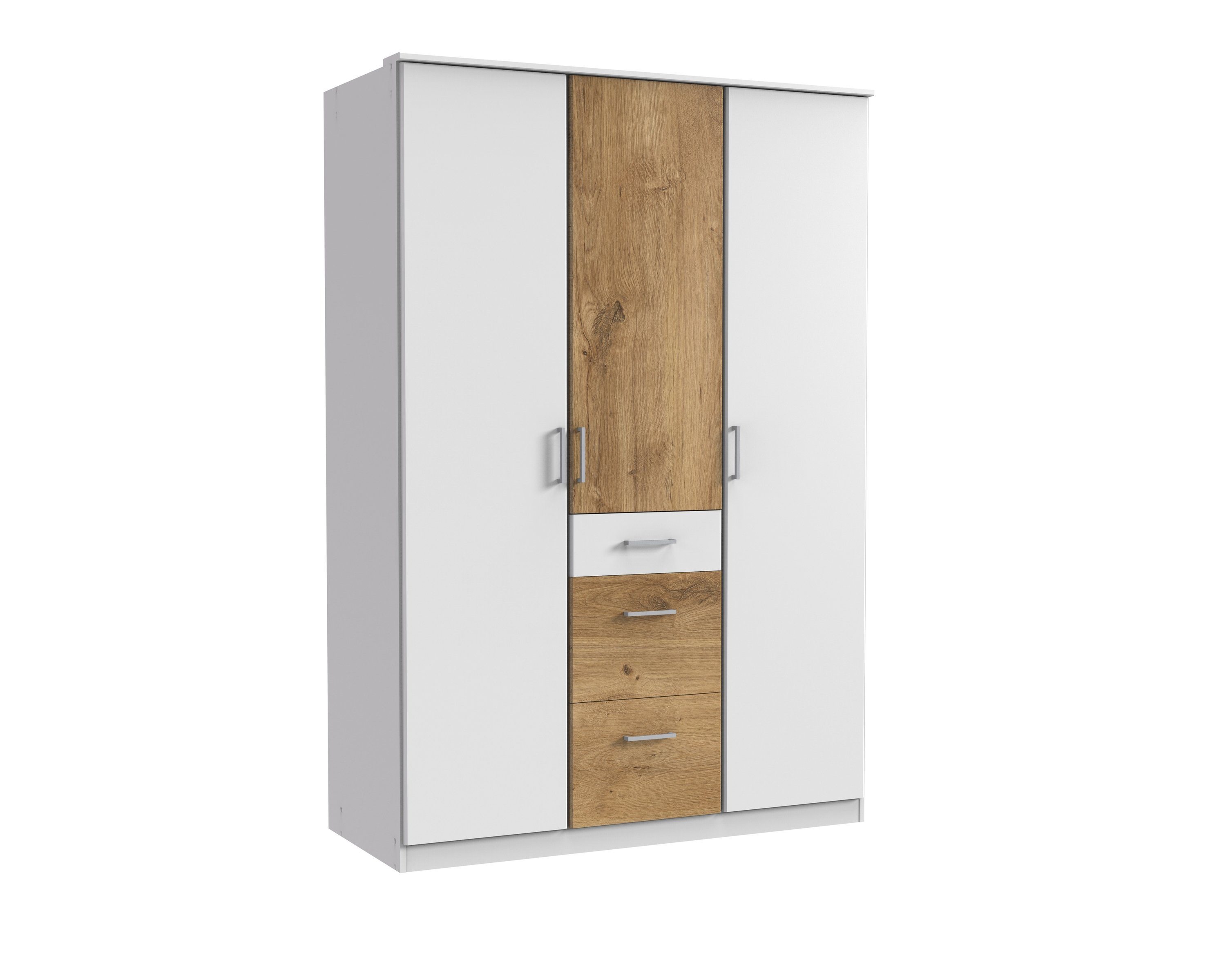 Schubladen (B/H/T: und 3 Türen Weiß 135x198x58 cm) Click mit in 3 freiraum Kleiderschrank