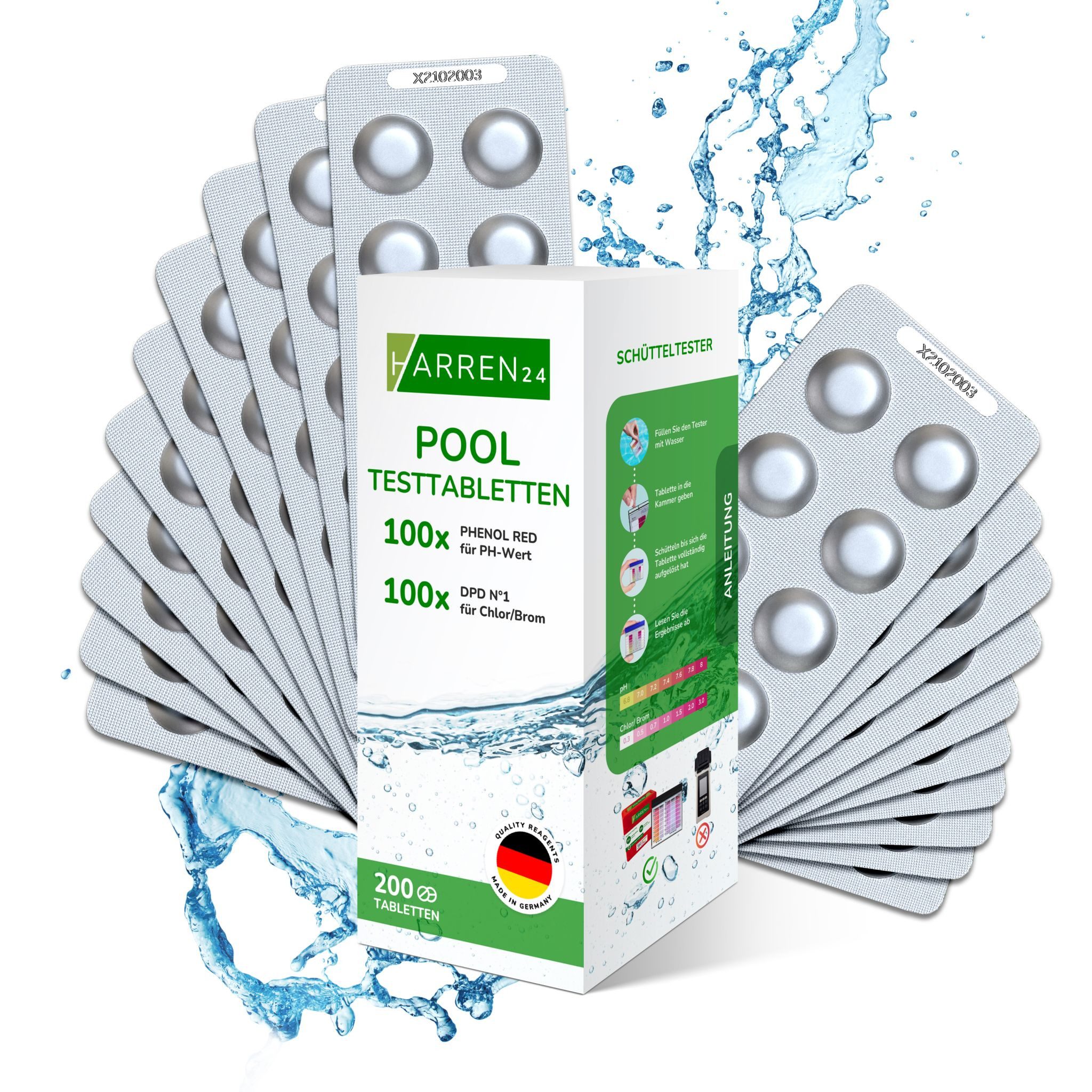 harren24 Pooltester Test-Tabletten RAPID pH & Chlor DPD1 + Phenol Red 2x100 Stk, für Pool, je 100 Stück DPD 1 + Phenol Red