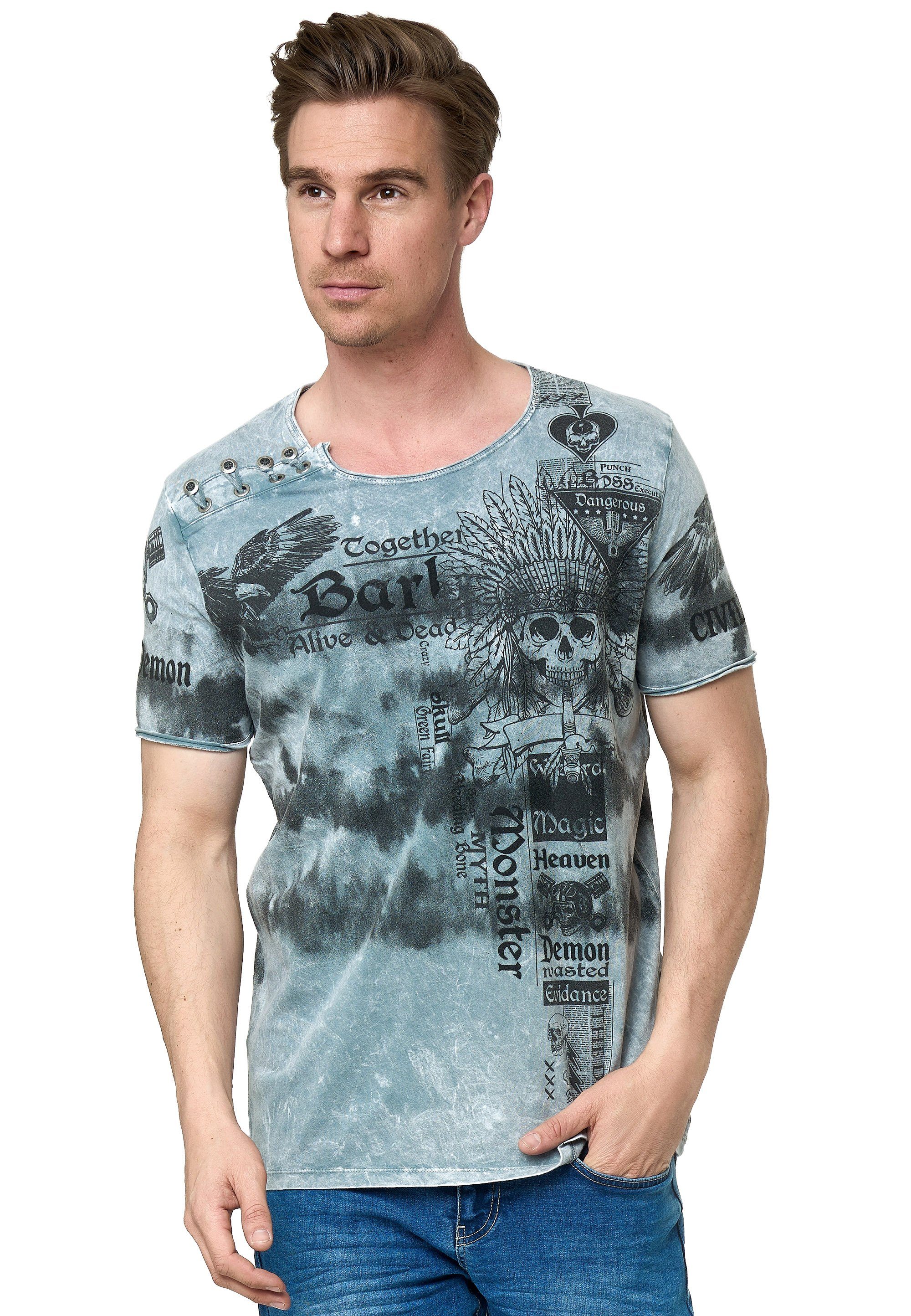 Rusty Neal T-Shirt in lässiger Batik-Optik grau