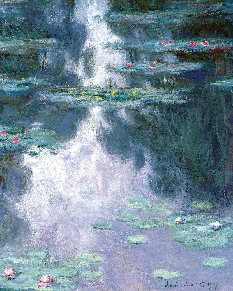 1art1 Poster Claude Monet Kunstdruck Bild - Seerosen, 1907 (dunkelblau)