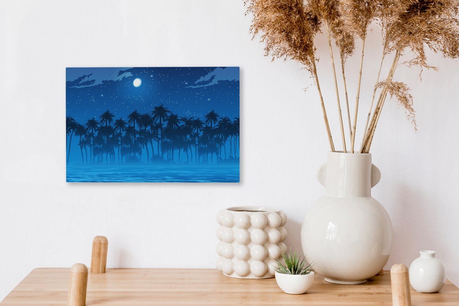 Leinwandbild (1 St), 30x20 cm - Wandbild Palme Meer, Wanddeko, OneMillionCanvasses® Leinwandbilder, - Sternenhimmel Aufhängefertig,