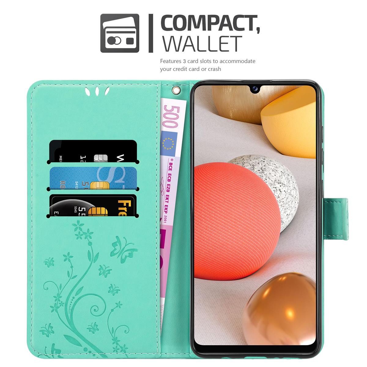 Cadorabo Handyhülle für Samsung Galaxy A42 5G / M42 5G Hülle Samsung Galaxy A42 5G / M42 5G, Hülle Schutzhülle Blumen Flower mit Standfunktion Kartenfach Magnet