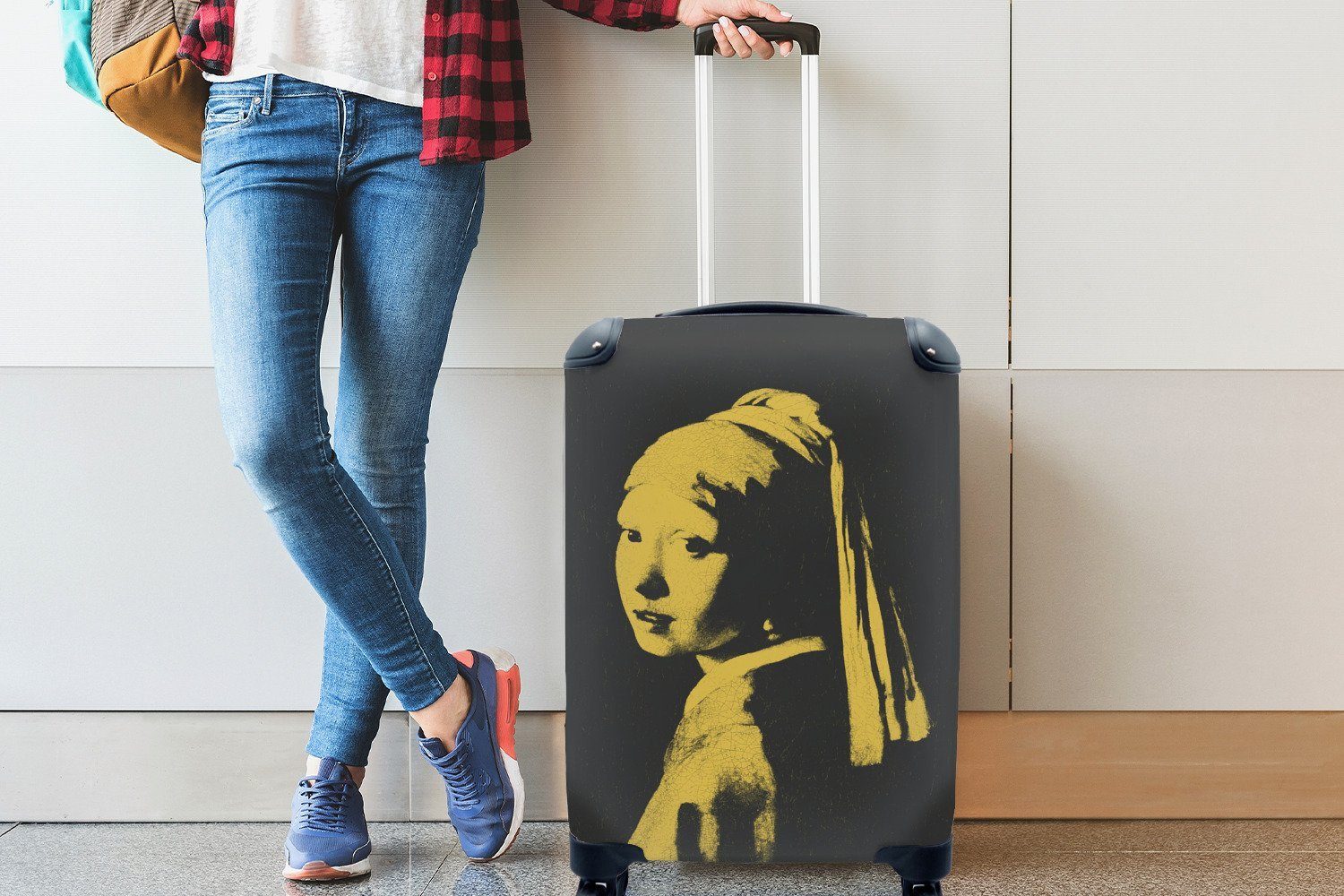 MuchoWow Reisetasche - Gelb, einem Perlenohrring Ferien, - Reisekoffer mit 4 Handgepäckkoffer mit Handgepäck Vermeer Trolley, Mädchen rollen, für Rollen, Johannes
