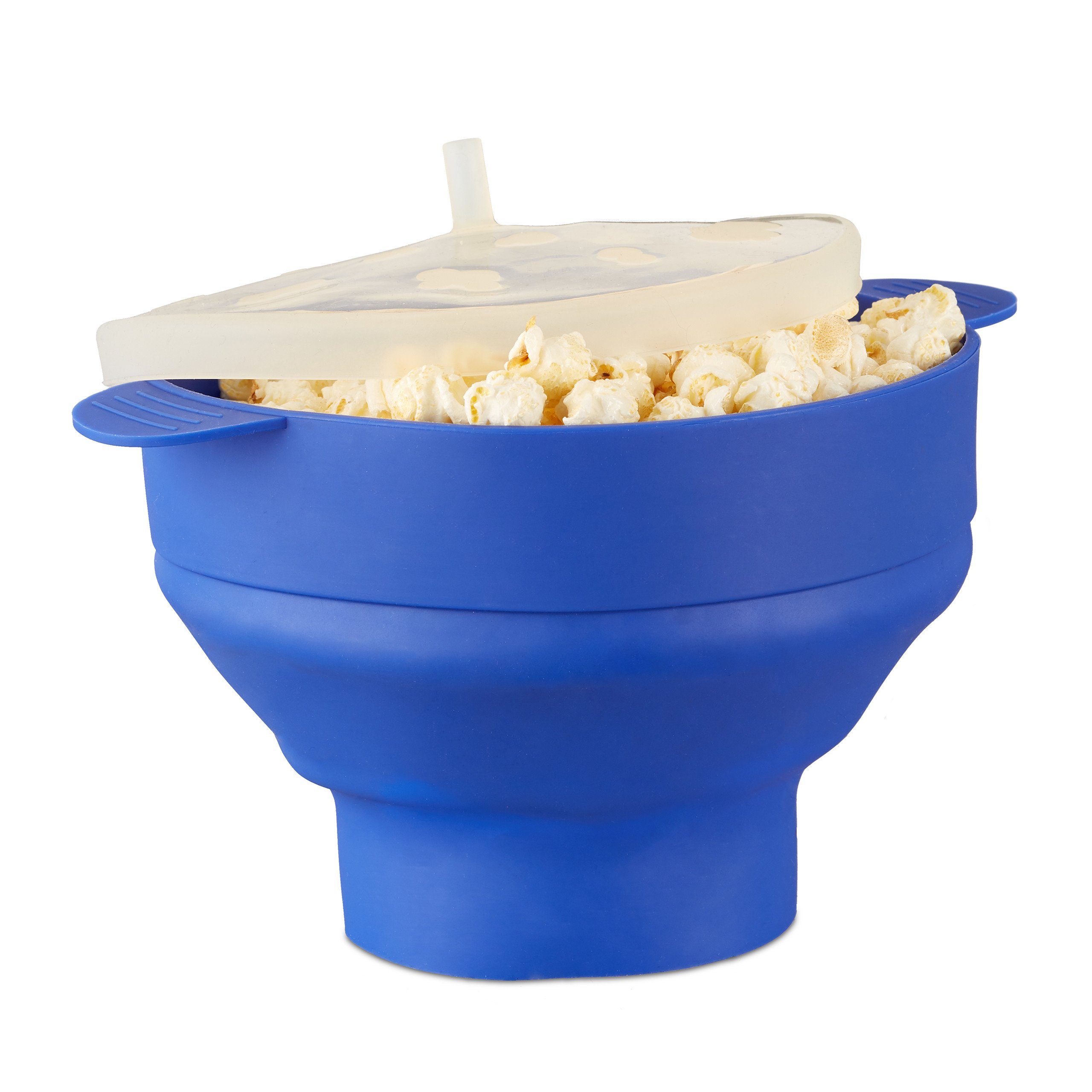 relaxdays Schüssel Popcorn Maker Silikon für die Mikrowelle, Silikon, Blau Blau Transparent