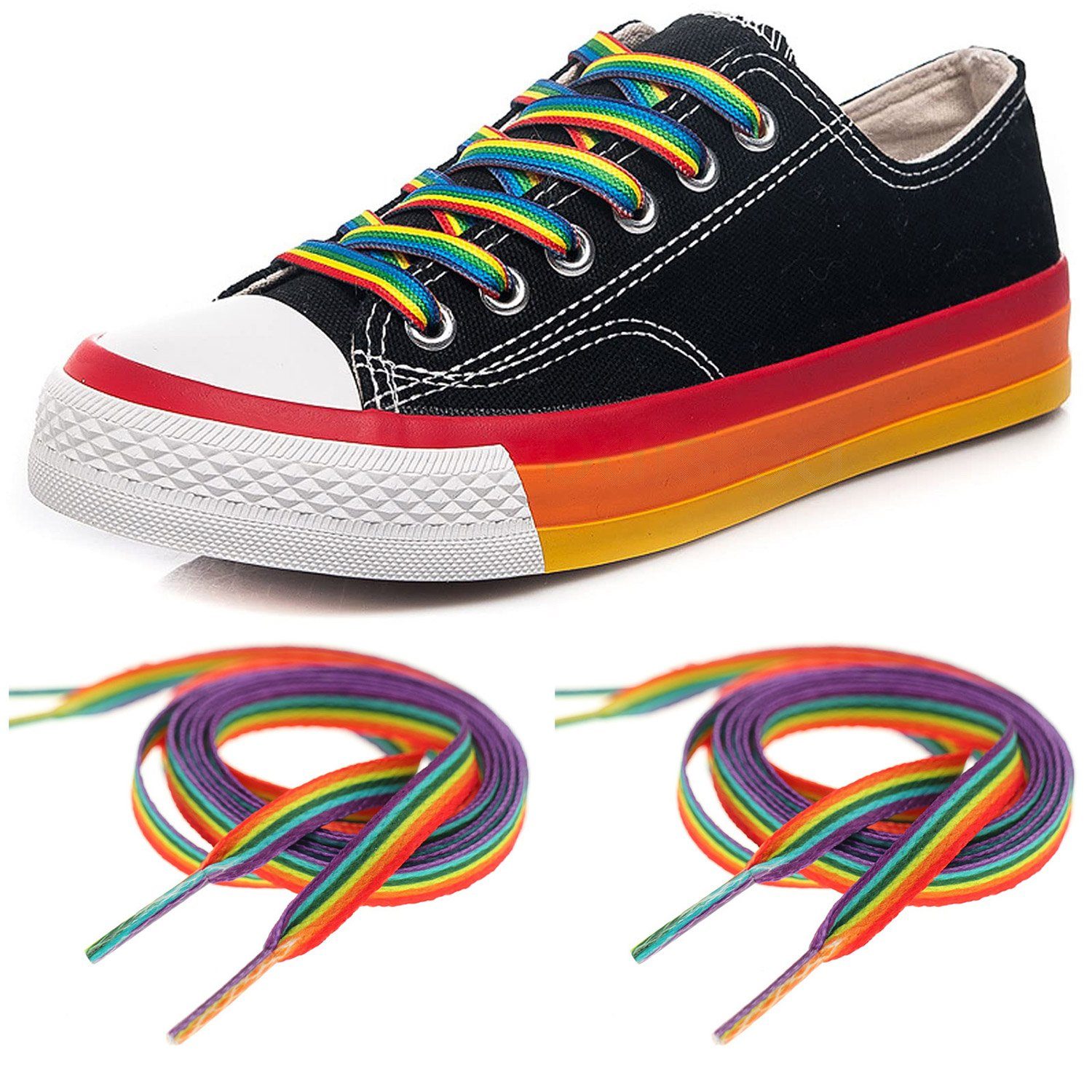 2 Schnürsenkel Daisred Elastische Regenbogen Paare Schuhbänder Bunte