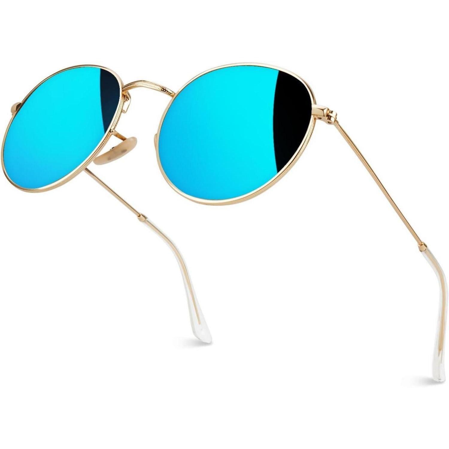 LuxusKollektion Retrosonnenbrille Sonnenbrille Retro Runde Polarisierte Gold Blau (Gespiegelte Linse)