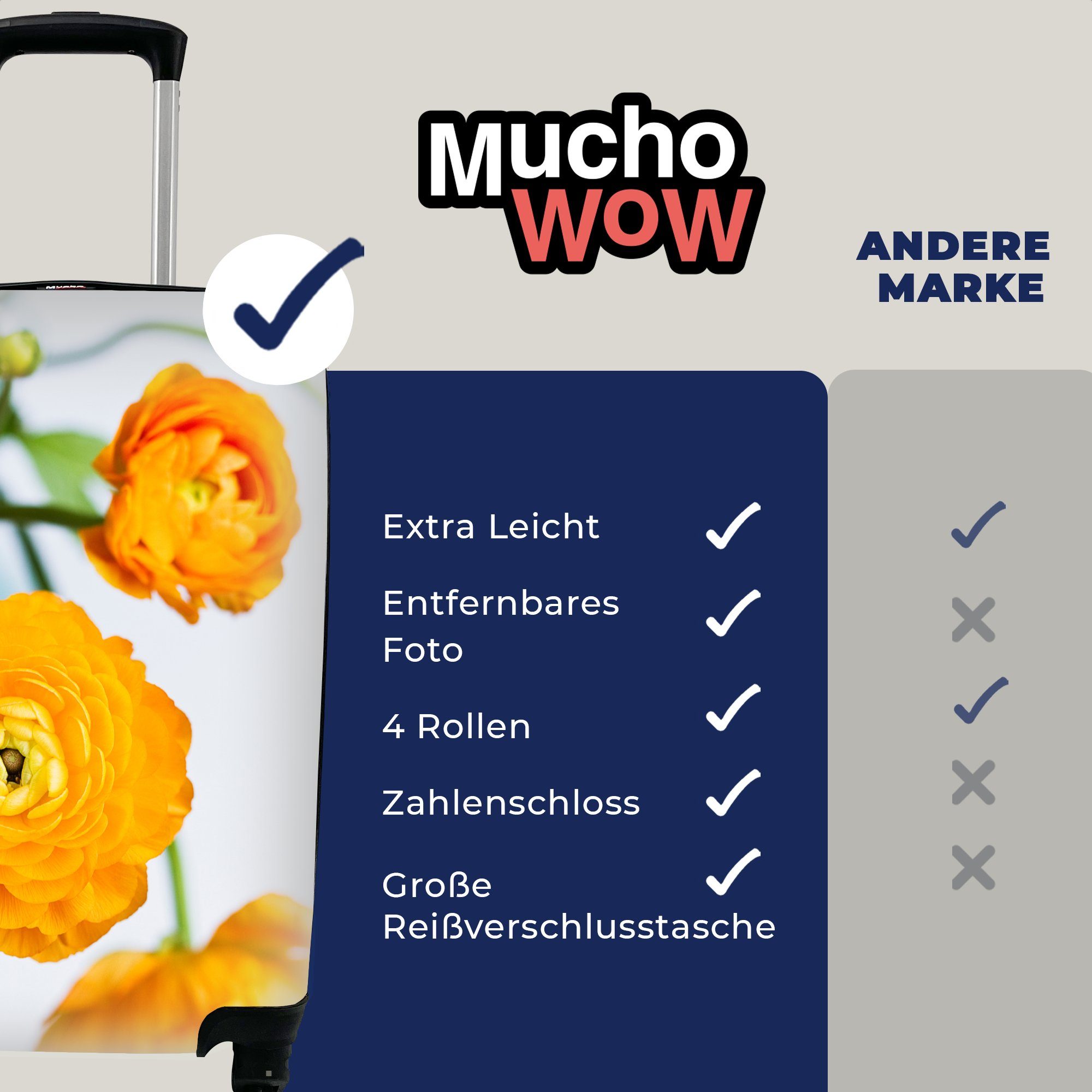 Orange, Draußen - Rollen, für Handgepäckkoffer Trolley, mit Reisekoffer - MuchoWow Reisetasche rollen, Ferien, Handgepäck Blumen 4