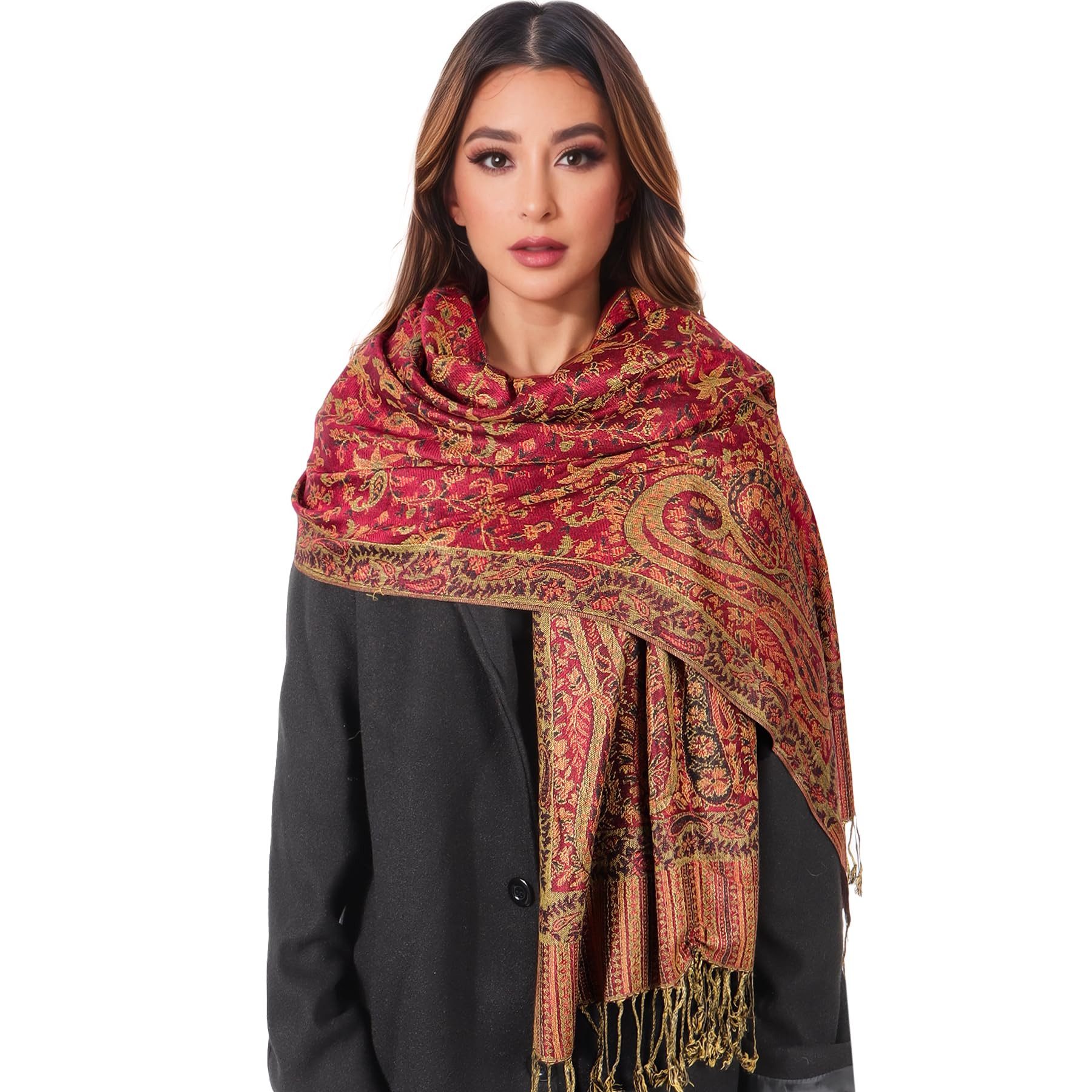 nsihing Modeschal Warmer Schal für Damen, Weiches Tuch in Kaschmir-Optik, Lange, große warme Stola mit Quasten für Herbst und Winter – Bild 4 von 5
