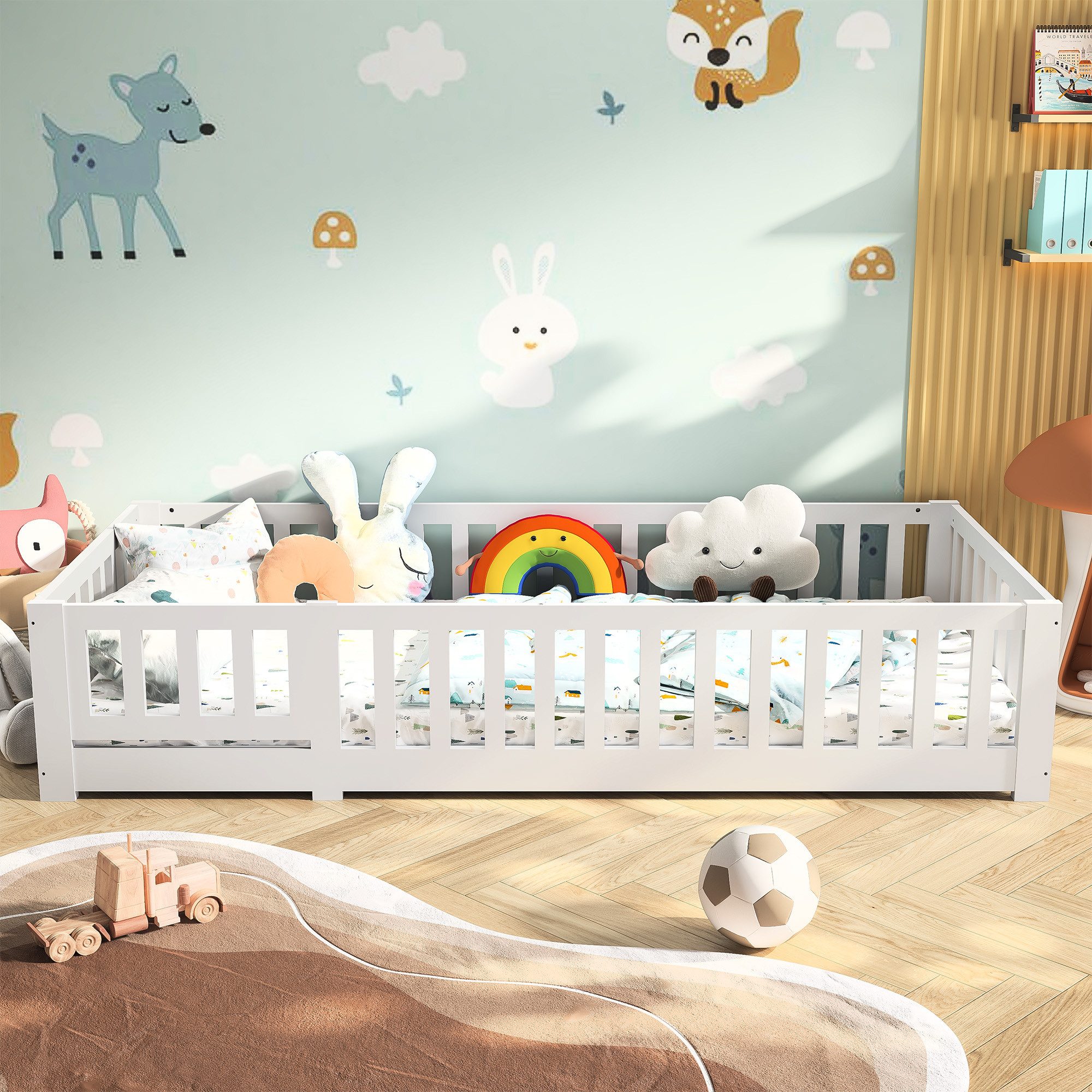 SEEZSSA Einzelbett Massivholzbett Holzbett Weiß Einzelbett mit Kopf und Fuß günstig online kaufen