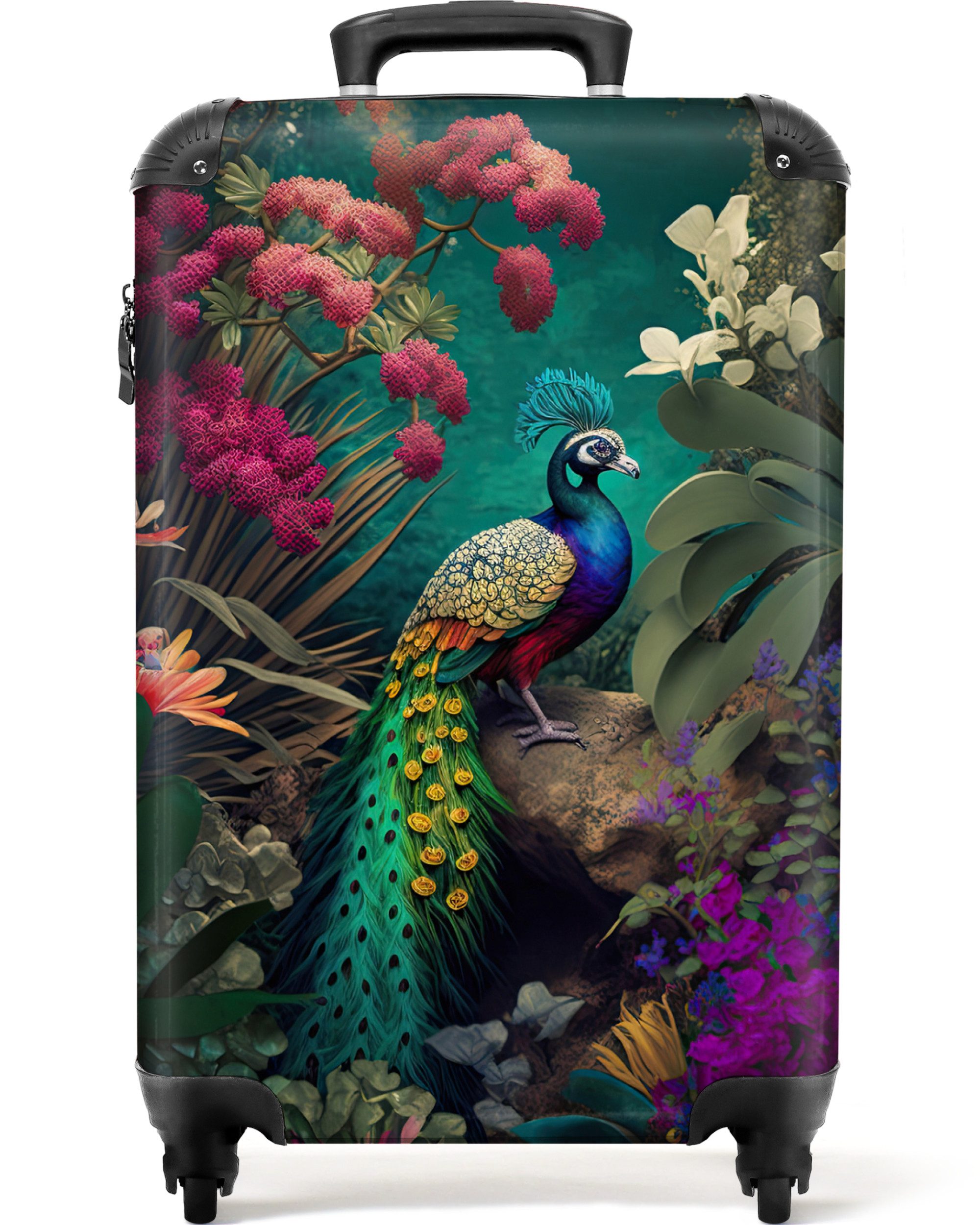 NoBoringSuitcases.com© Hartschalen-Trolley Pfau - Federn - günstig online kaufen