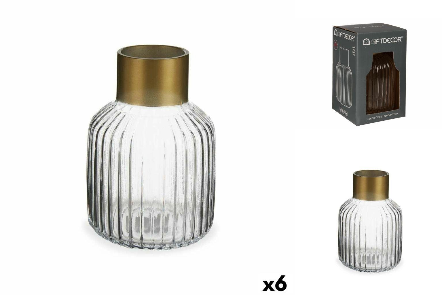 Gift Decor Dekovase Vase Streifen Durchsichtig Gold Glas 12 x 18 x 12 cm 6 Stück | Dekovasen