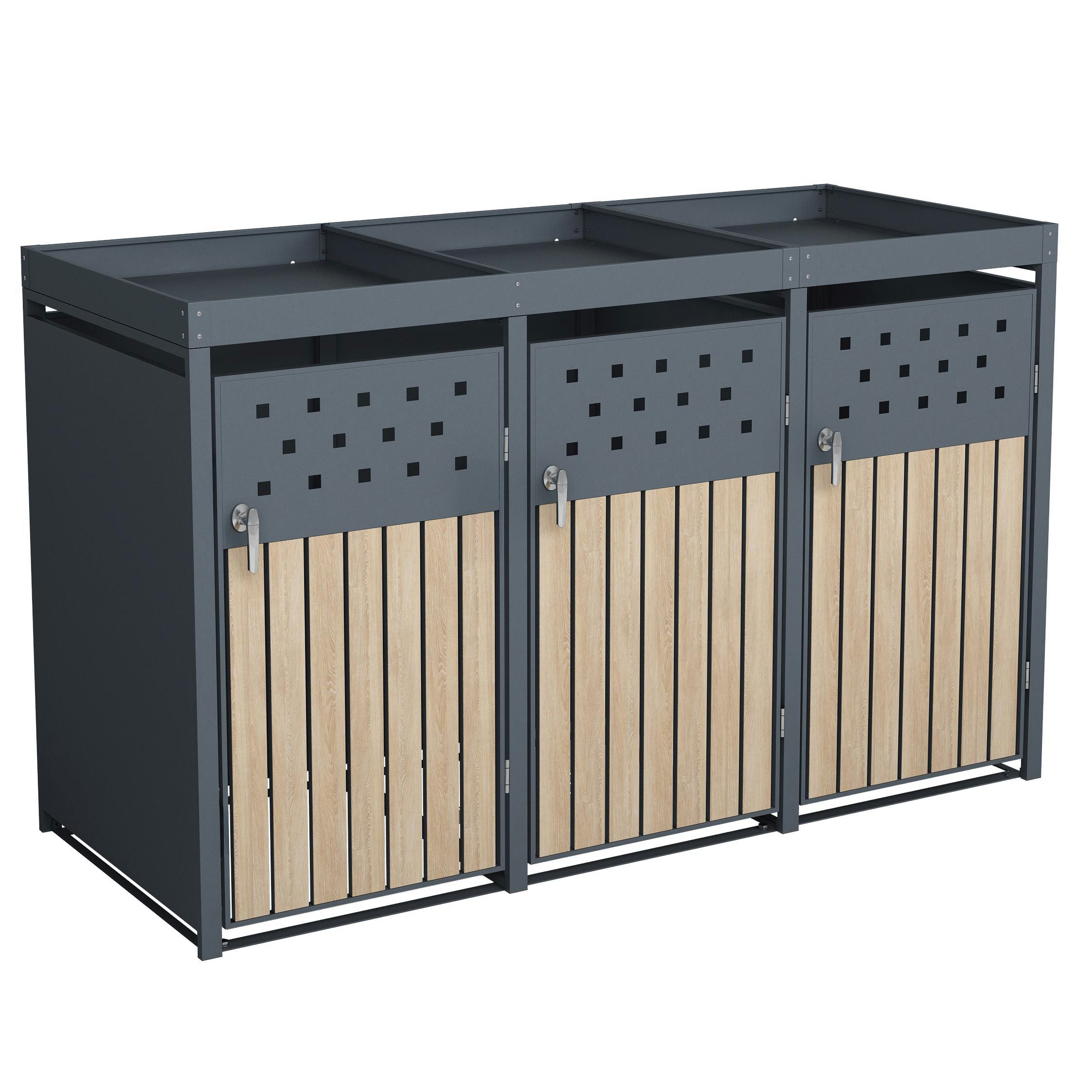 ESTEXO Mülltonnenbox Müllbox Mülltonnenverkleidung 3 Türen Box Pflanzdach Anthrazit