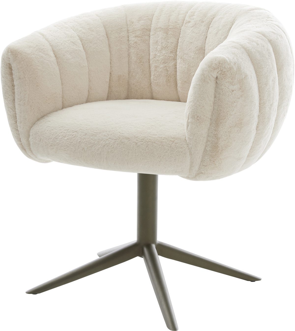 DELIFE Polsterstuhl Jada-Flex, Fußkreuz Effektfinish Titan Plüsch Creme-Weiß 360° drehbar Wippfunktio