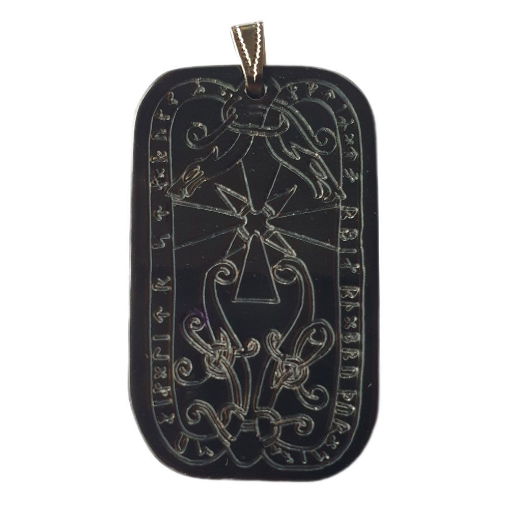 Valentinstagsgeschenk HOPLO Kettenanhänger Runenstein von Skylstad Horn Schmuck Anhänger 48 x 28 mm, silberfarben