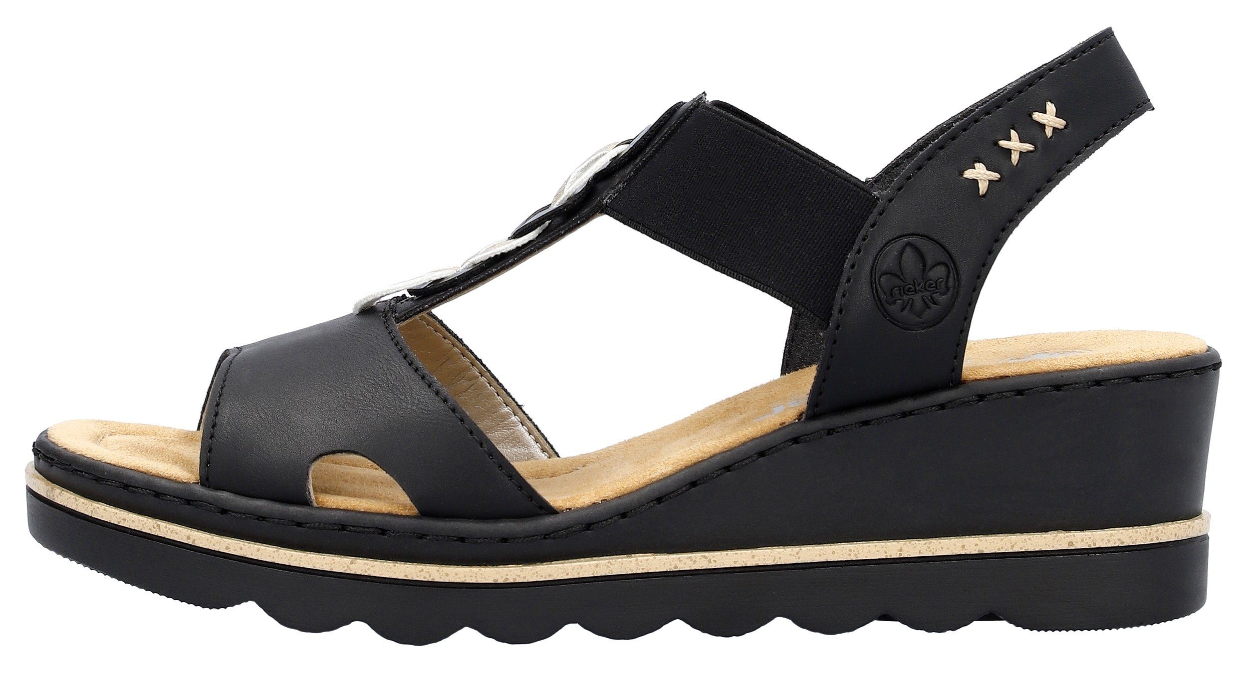 Rieker Keilsandalette, Sommerschuh, Sandale, Keilabsatz, mit Gummizug für perfekten Sitz