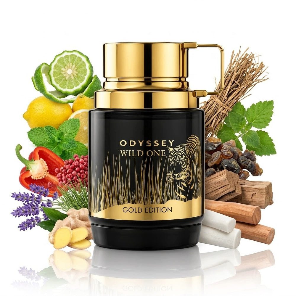 armaf Duft-Set Odyssey Wild One Gold EDP Holzig-Frisch + Parfümzerstäuber (leer) Set