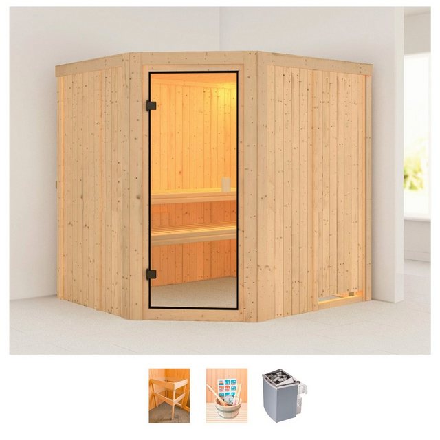 welltime Sauna »Heike«, BxTxH 196 x 178 x 198 cm, 68 mm, (Set) 4,5 kW Ofen mit integr. Steuerung, mit 6 tlg. Zubehörset  - Onlineshop Otto