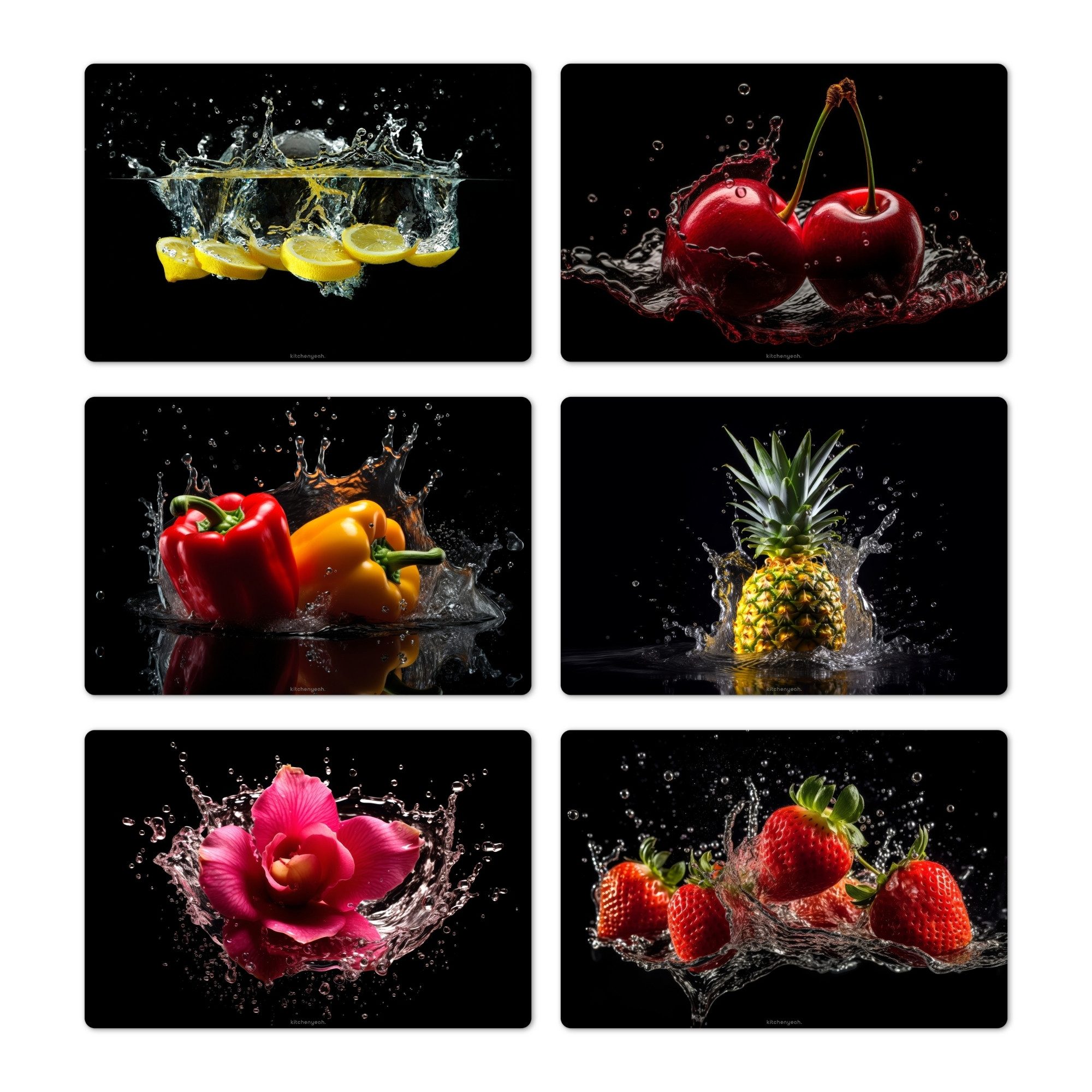 MuchoWow Platzset Splash - Obst und Gemüse, (6-St), Platzsets, Tischset, Abwaschbar, Tischsets, Platzdeckchen
