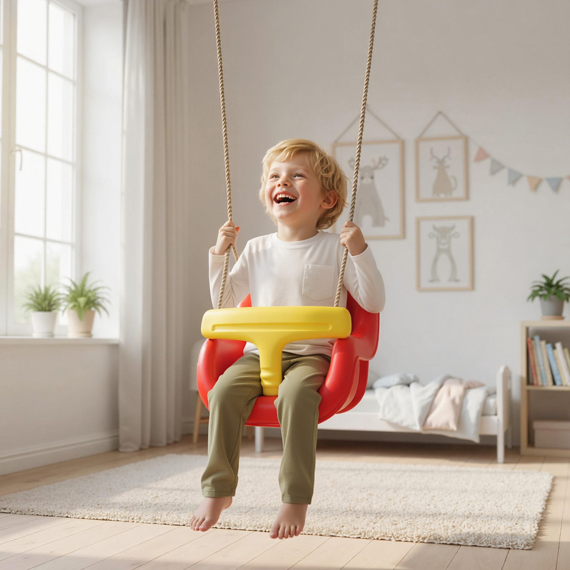 AIYAPLAY Einzelschaukel Kinderschaukel Babysitz mit Rückenlehne, Sicherheitsgeländer, (verstellbar Mitwachsend Schaukelsitz, 1-tlg., Babyschaukel), für Kinder von 9-36 Monaten, für Outdoor & Indoor, Rot
