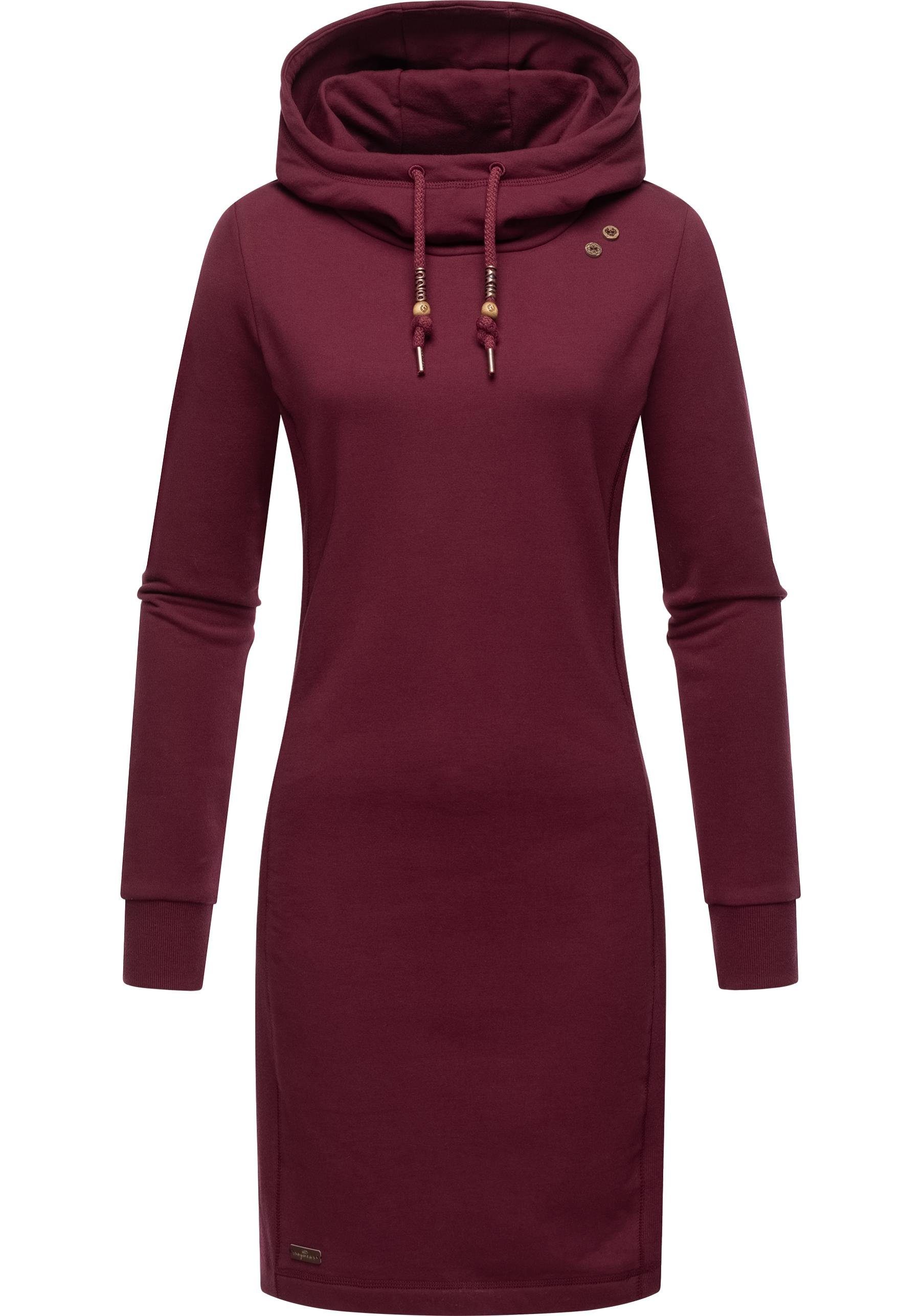 Langärmliges Kapuze weinrot Ragwear Sabreen mit Kleid Sweatkleid Baumwoll