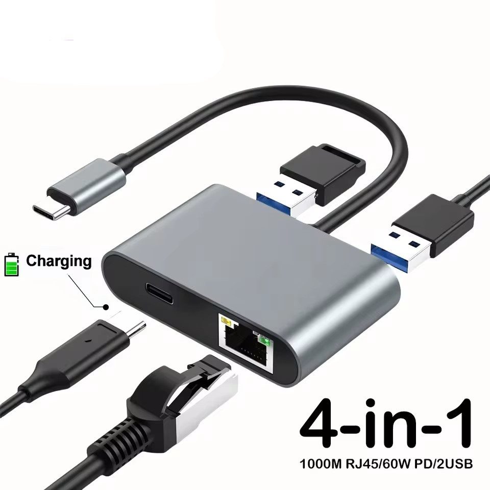 4-in-1 USB C Dockingstation mit RJ45, PD 60W und USB Hub Computer-Adapter