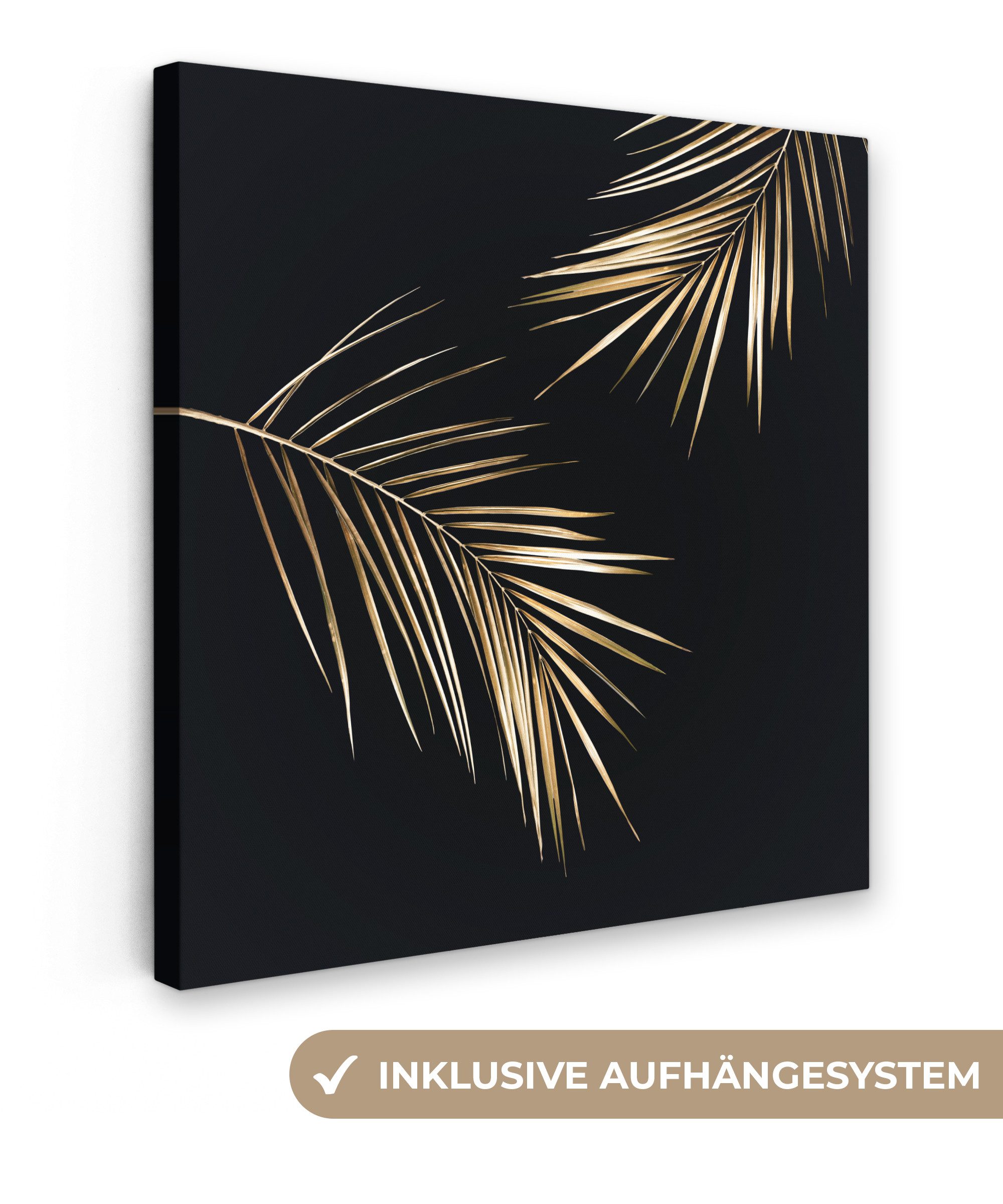 OneMillionCanvasses® Leinwandbild Blätter - Pflanzen - Gold - Schwarz - Lux günstig online kaufen