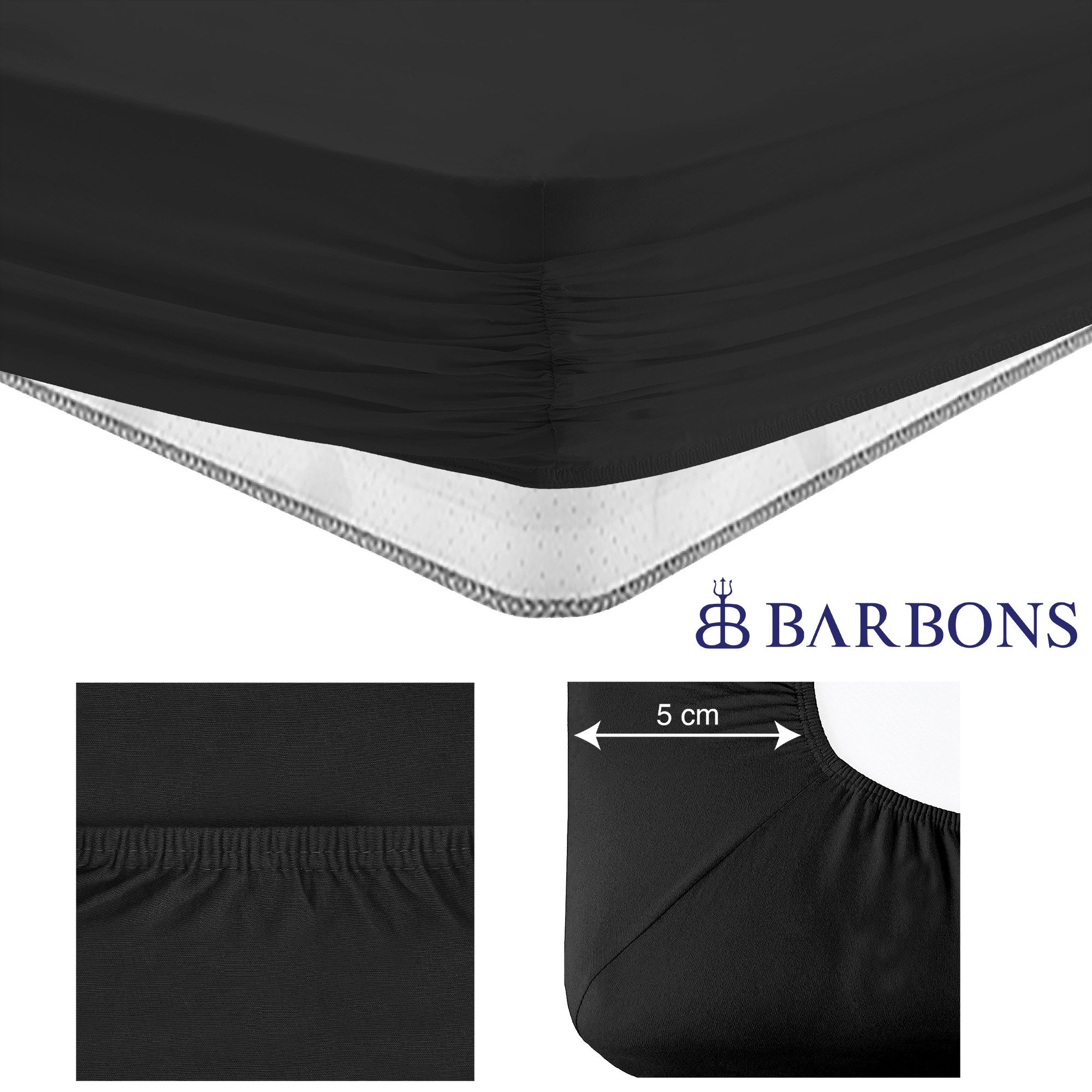 BARBONS Spannbettlaken Jersey Bettlaken, 145 g/m² Spannbetttuch, bis zu 25cm Höhe, Topper, Jersey aus 100% Baumwolle, Gummizug: rundum, (1 Stück), Rundumgummi,  – Bild 4 von 5