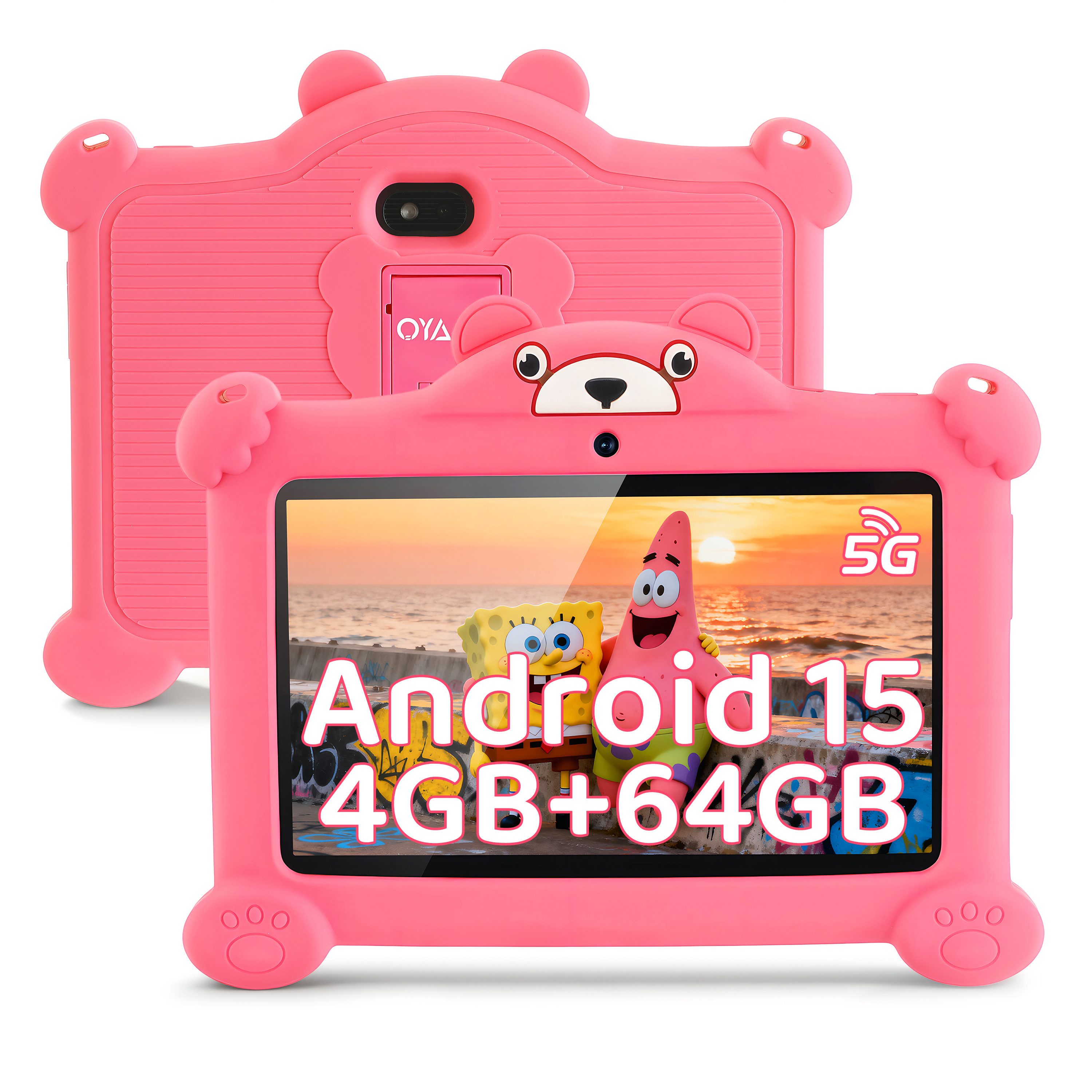 oyajia 7 Zoll mit Robuster Hülle, 4GB+64GB, WiFi Bluetooth IPS HD Android 15 Tablet (7", 64 GB, WiFi, Android 15 ab 3 Jahren, mit Hülle & Stift, Google Kids Space Gemini AI)