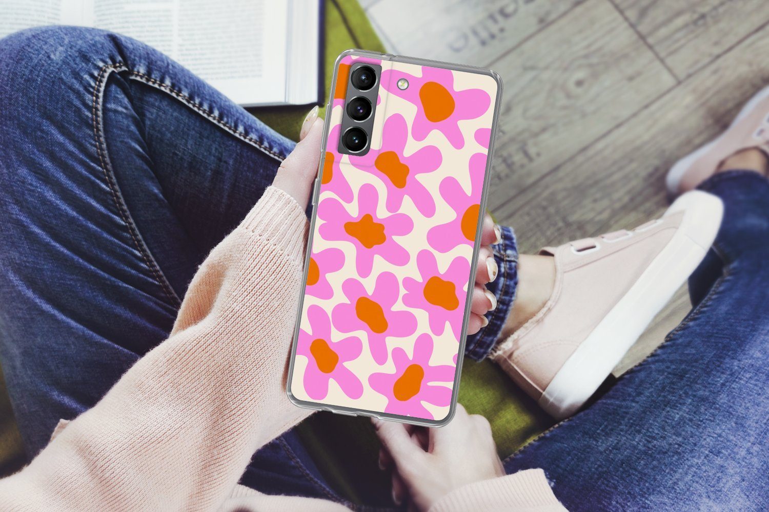 MuchoWow Handyhülle für Samsung Galaxy S21 Blume - Rosa - Muster, Phone Case, Silikon, Schutzhülle Dünn