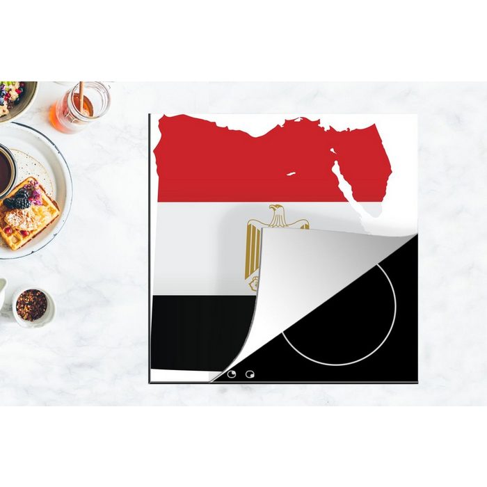 MuchoWow Herdblende-/Abdeckplatte Illustration der Karte von Ägypten mit der ägyptischen Flagge Vinyl (1 tlg) Ceranfeldabdeckung Arbeitsplatte für küche JN11720