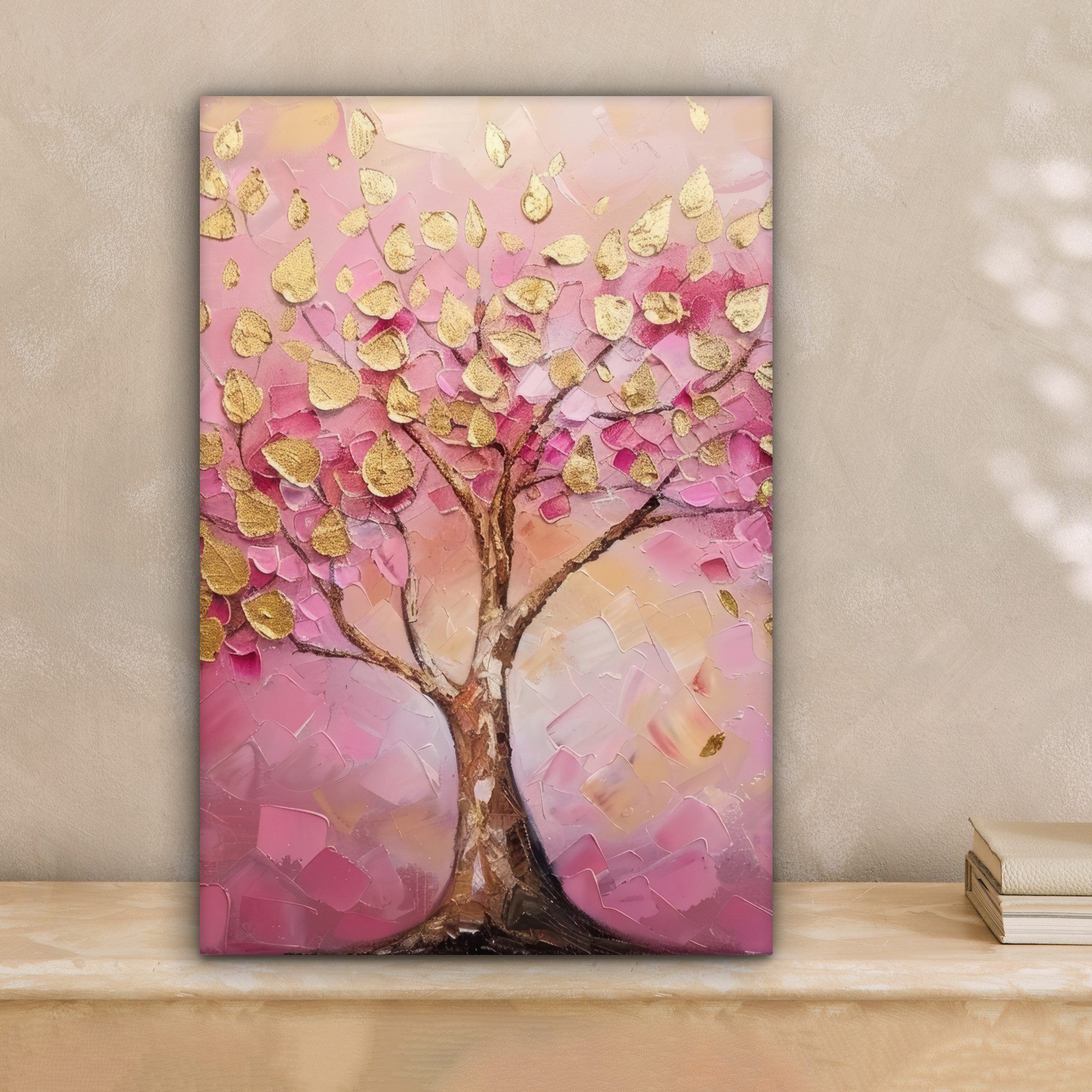 OneMillionCanvasses® Leinwandbild Baum - Rosa - Gold - Modern, Fotodruck (1 günstig online kaufen
