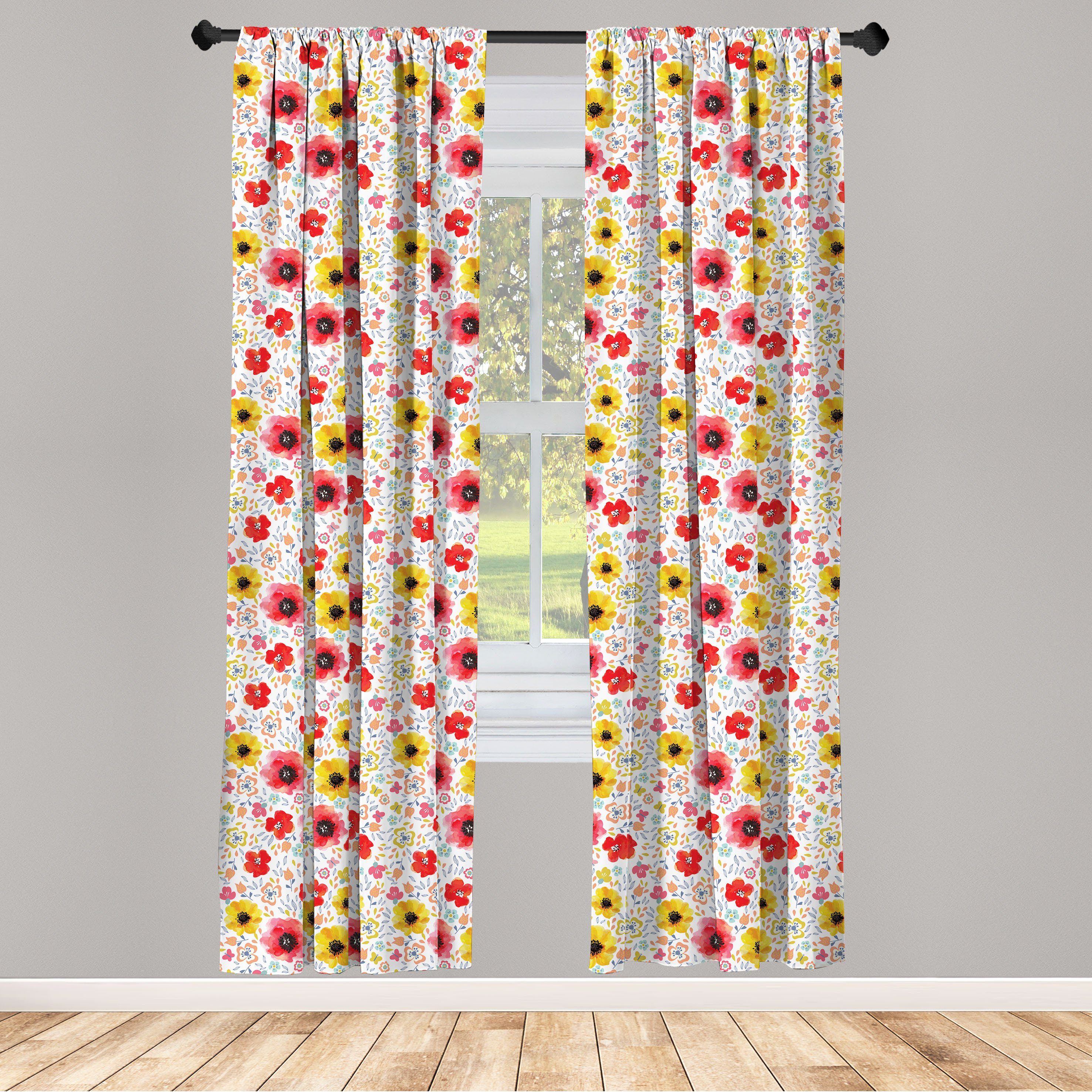 Gardine Vorhang für Wohnzimmer Schlafzimmer Dekor, Abakuhaus, Microfaser, Blume Frühling Mohnblumen-Kunst