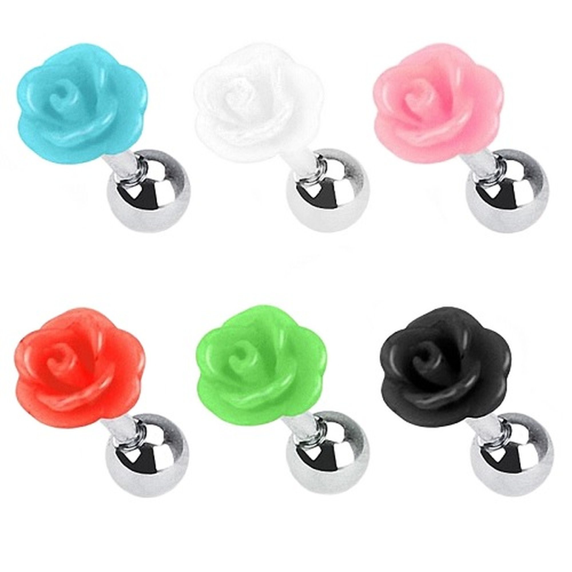 Taffstyle Piercing-Set Stecker Ohr Knorpel Barbell Kugel Helix Rose Tragus Cartilage Ohrpiercing Aqua Chirurgenstahl Blume Rose, Piercing Stab