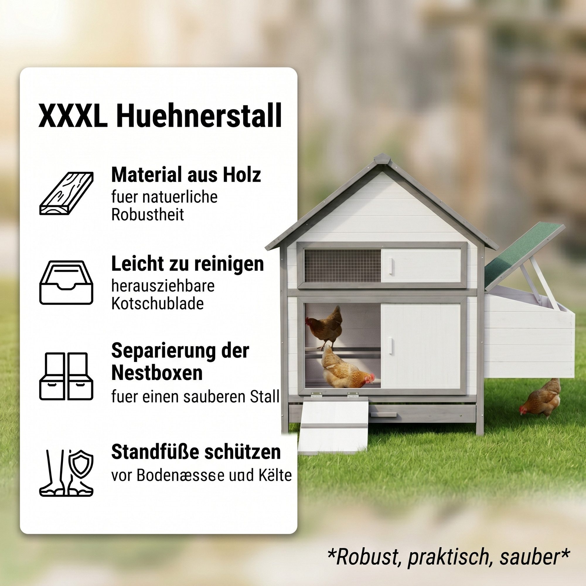 Mucola Hühnerstall Hühnerhaus Weiß Geflügelstall Hühnernest Hühnervoliere Eiablagen, Inkl. zwei separaten Eiablagen (4 Nistplätze)