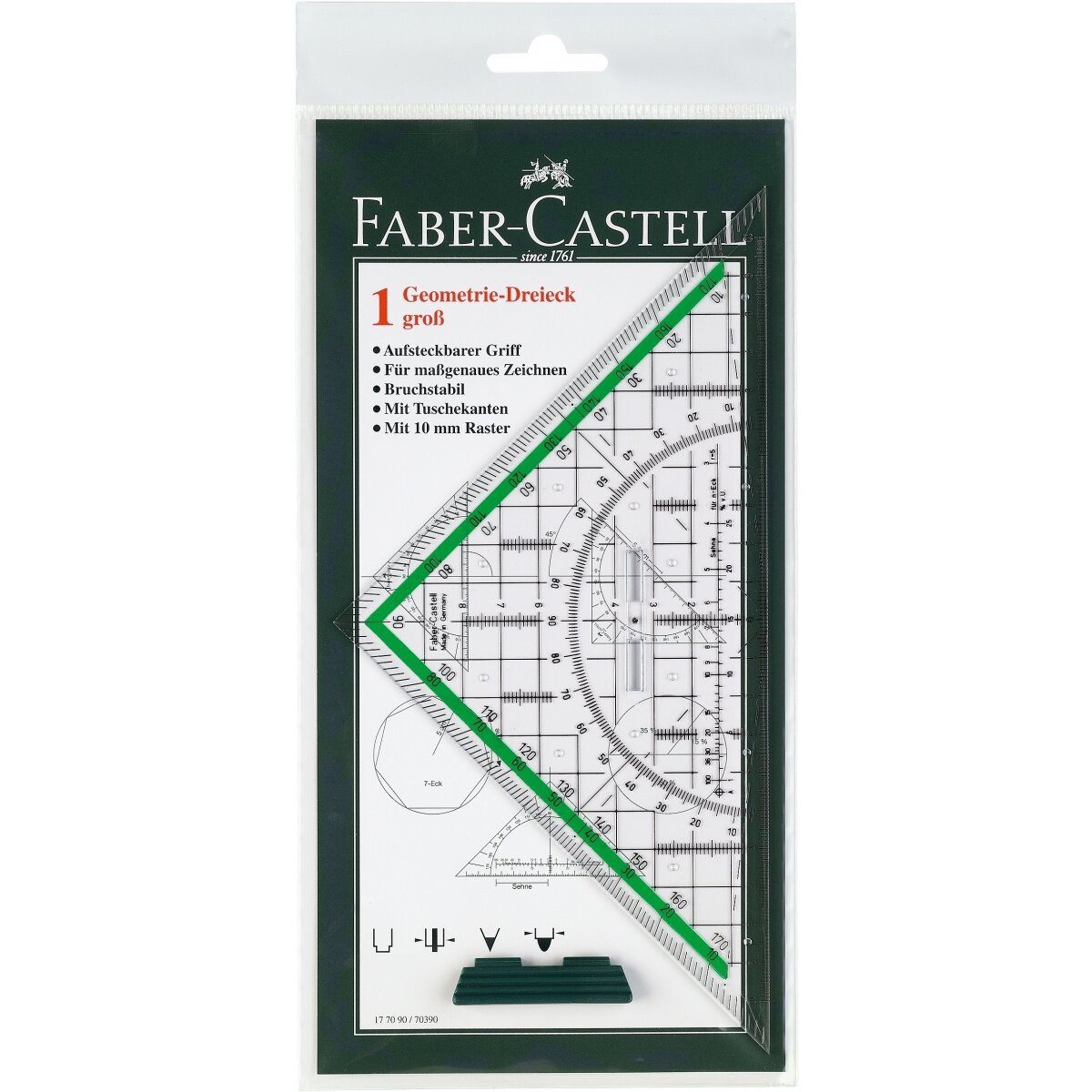 Faber-Castell Geodreieck Geometrie-Dreieck groß mit abnehmbaren Griff