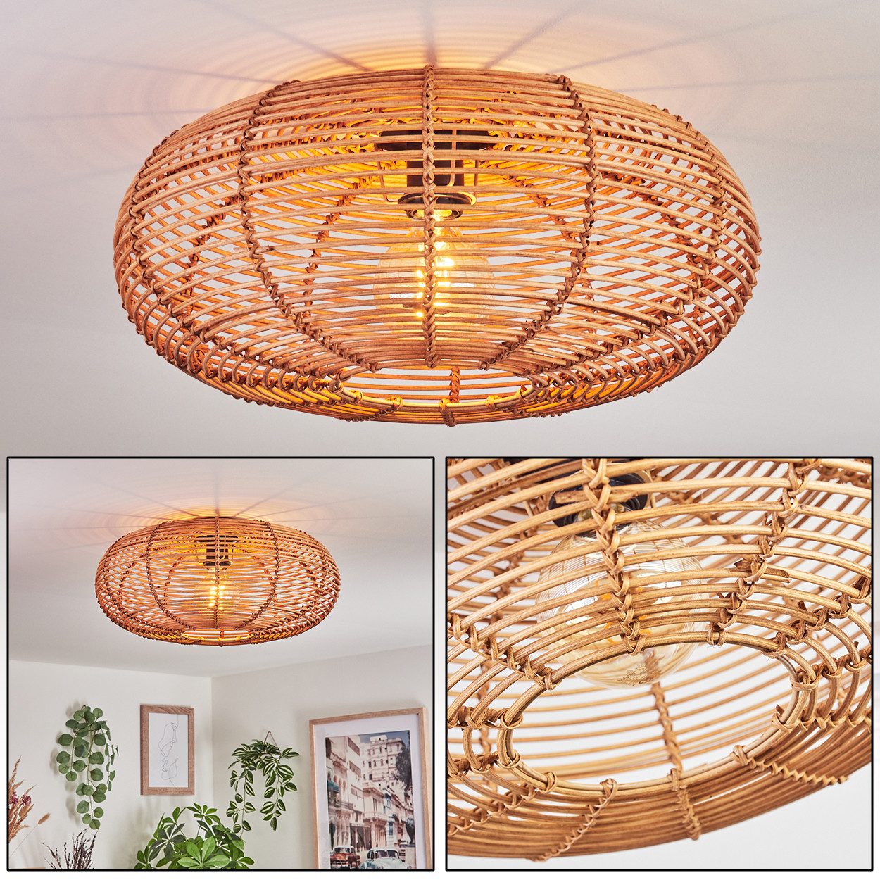 hofstein Deckenleuchte moderne Deckenlampe aus Metall/Rattan günstig online kaufen