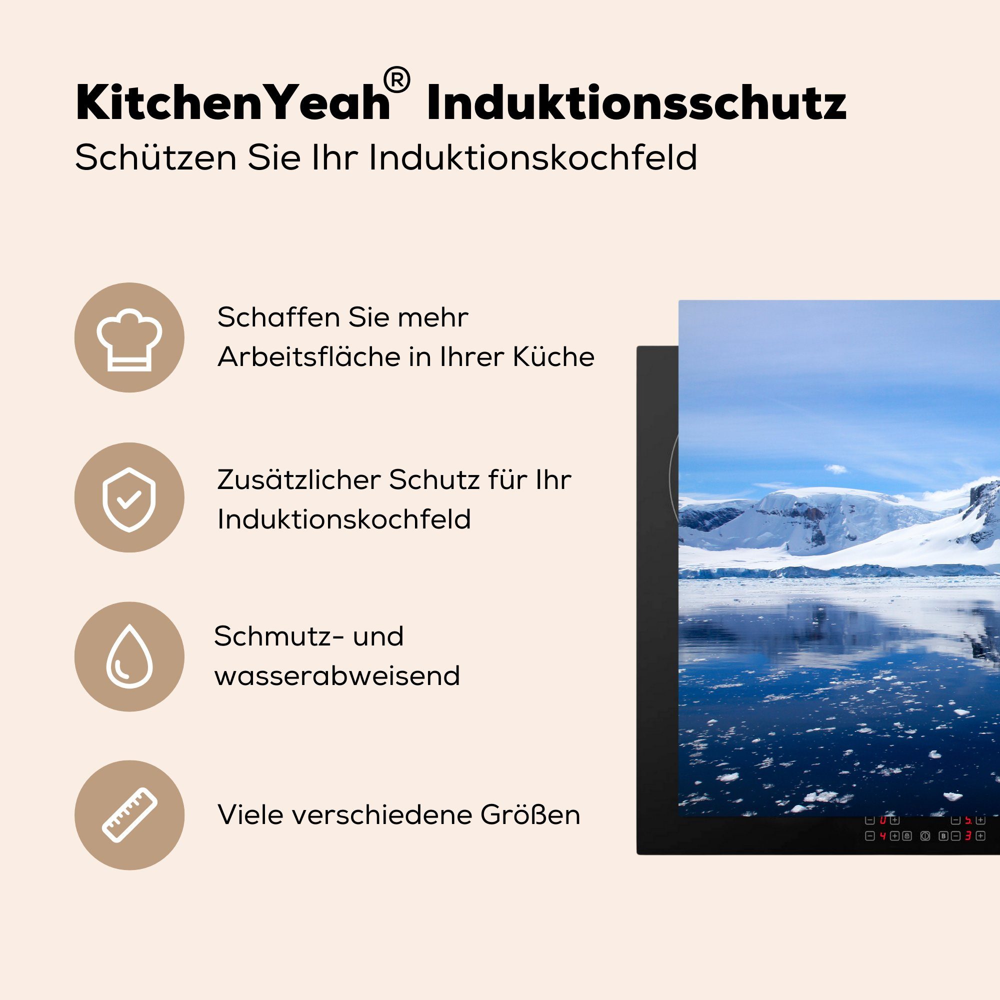 MuchoWow Herdblende-/Abdeckplatte der küche, die Induktionskochfeld Ceranfeldabdeckung Schutz (1 81x52 in Antarktis, für Vinyl, Eisberge tlg), cm