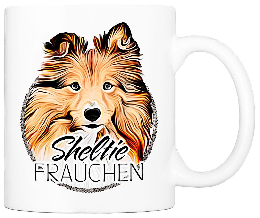 Hundefreunde, Keramik, SHELTIE für beidseitig 330 handgefertigt, mit Geschenk, Tasse Kaffeetasse Hunderasse, Cadouri ml FRAUCHEN - bedruckt,