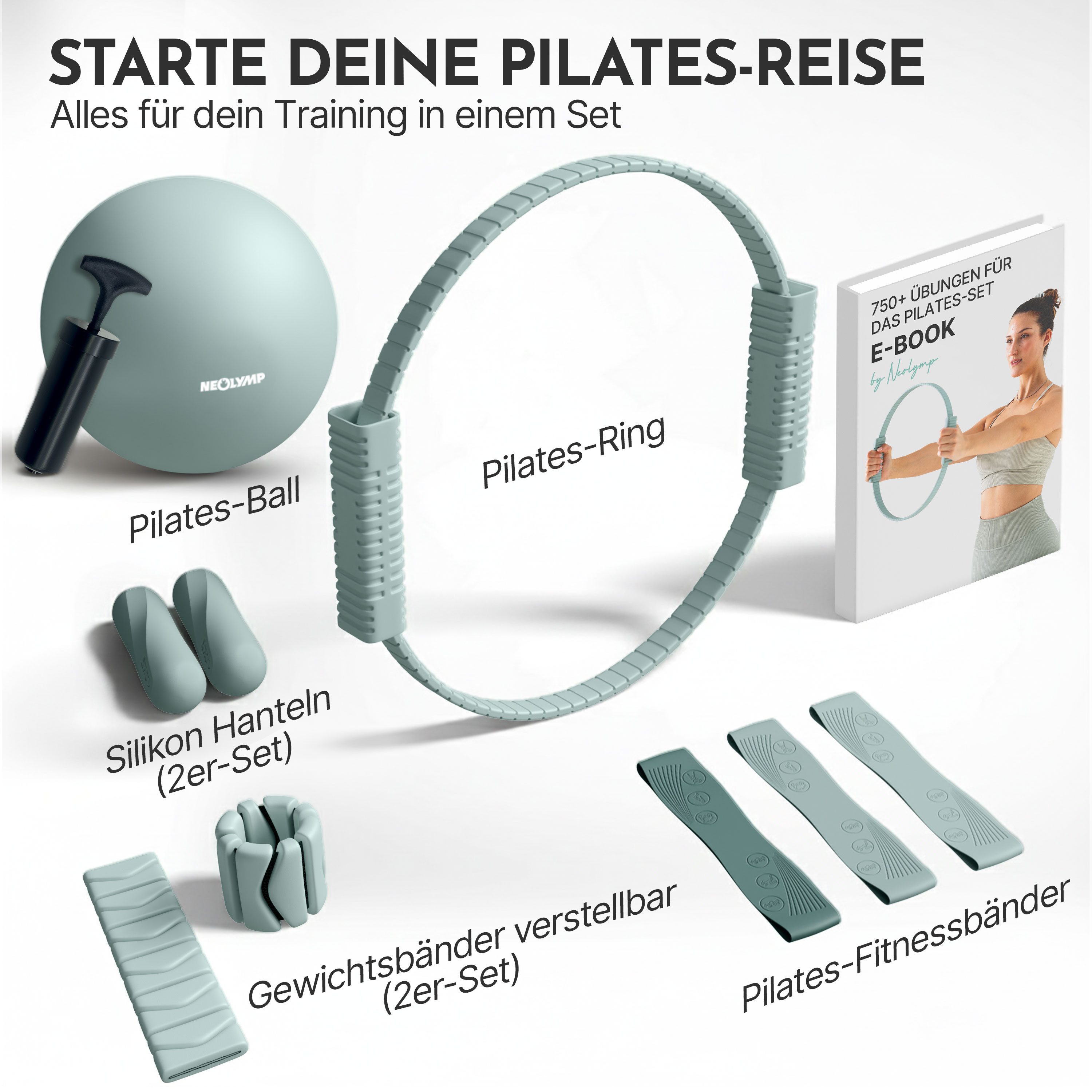 NEOLYMP Pilates-Ring Pilates Set für Zuhause – Pilates Ball, Pilates Ring & Gewichte (Set, Pilates Essential Kit Damen & Anfänger - Home Pilates), Pilates Zubehör Set – inkl. Pilates Bänder, 1kg Hanteln & E-Book