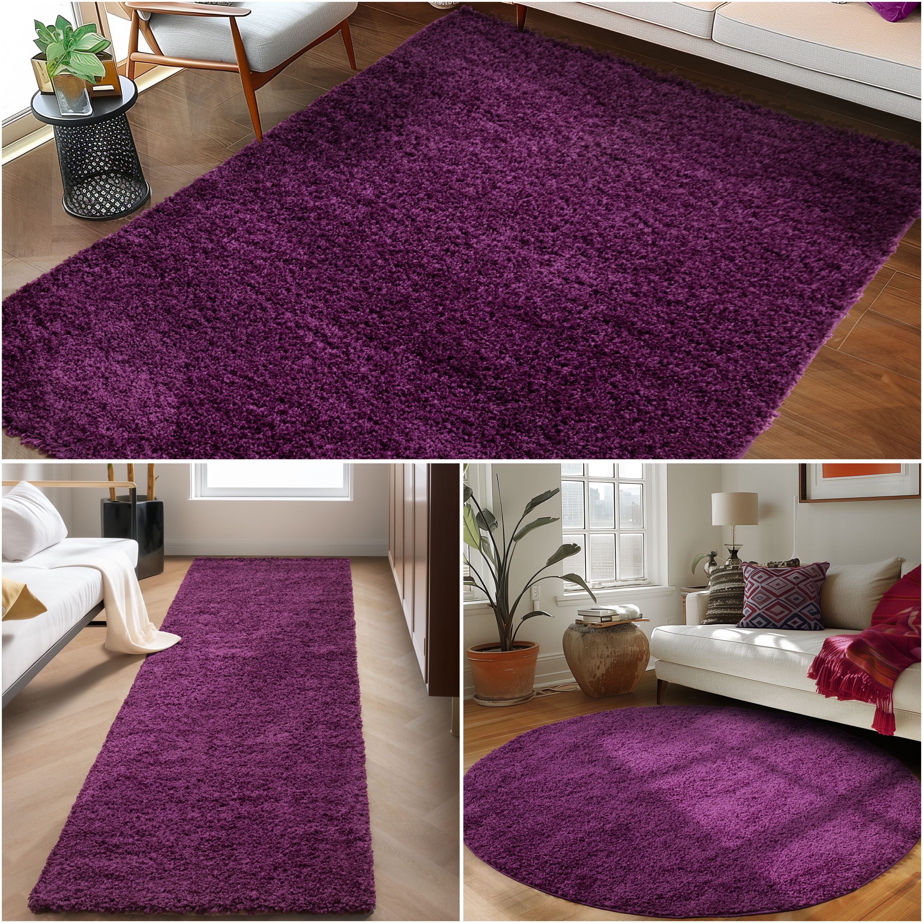 Carpettex Hochflor-Teppich Unicolor - Einfarbig, Rund, Höhe: 30 mm, Einfarbig Shaggy Teppich Wohnzimmer Langflor versch. farben und größen