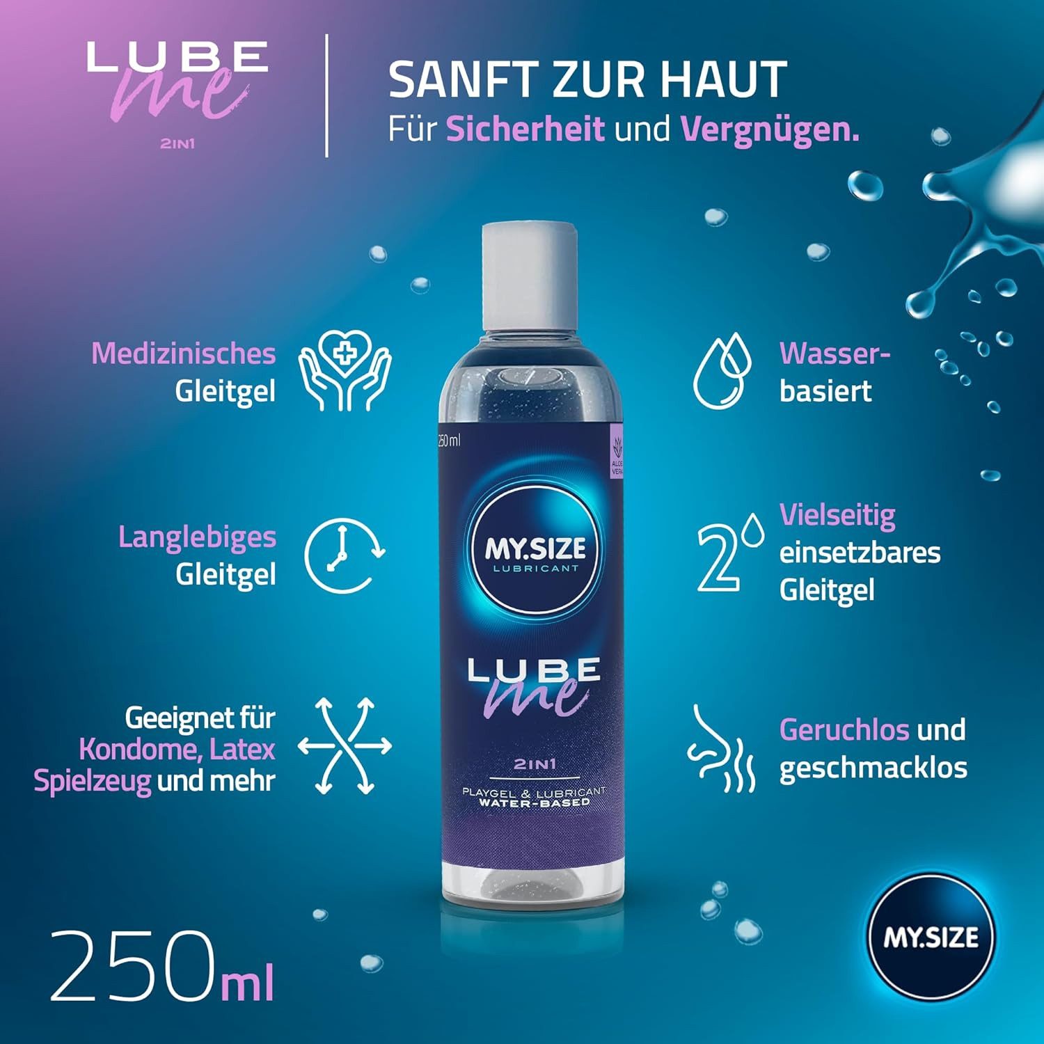 MY.SIZE Gleit- & Massageöl Lube Me 2-in-1, Liebesöl und Gleitmittel, angenehme Textur, pflegend, mit Aloe Vera