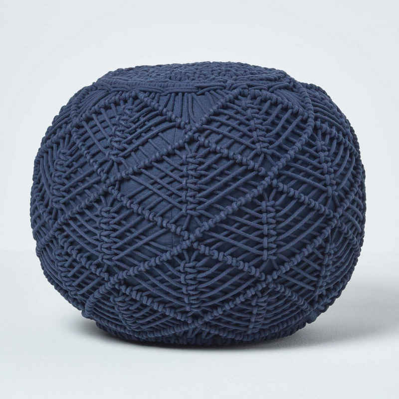 Homescapes Pouf Großer gehäkelter Pouf, dunkelblau, 40 x 50 cm