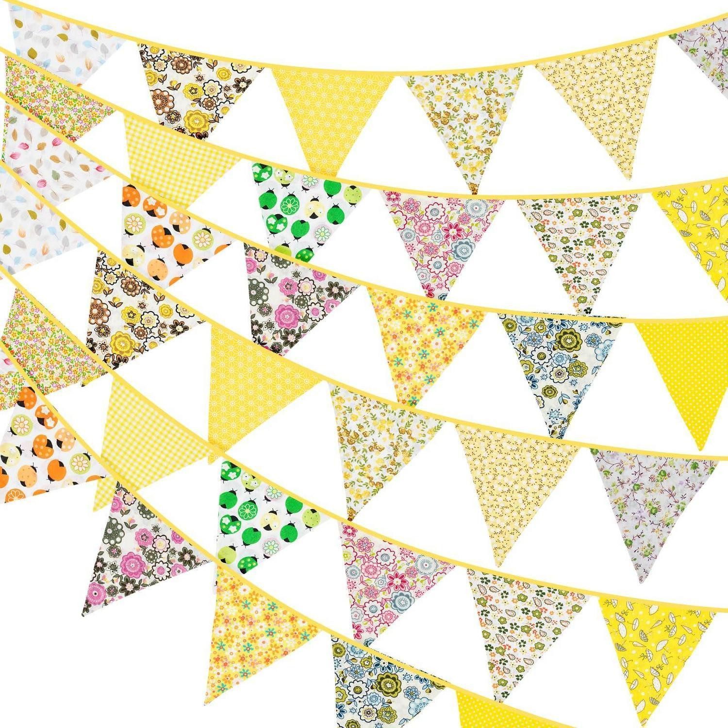 LuxusKollektion Wimpelkette Wimpelkette Stoff 10m Blumenmuster Gelb