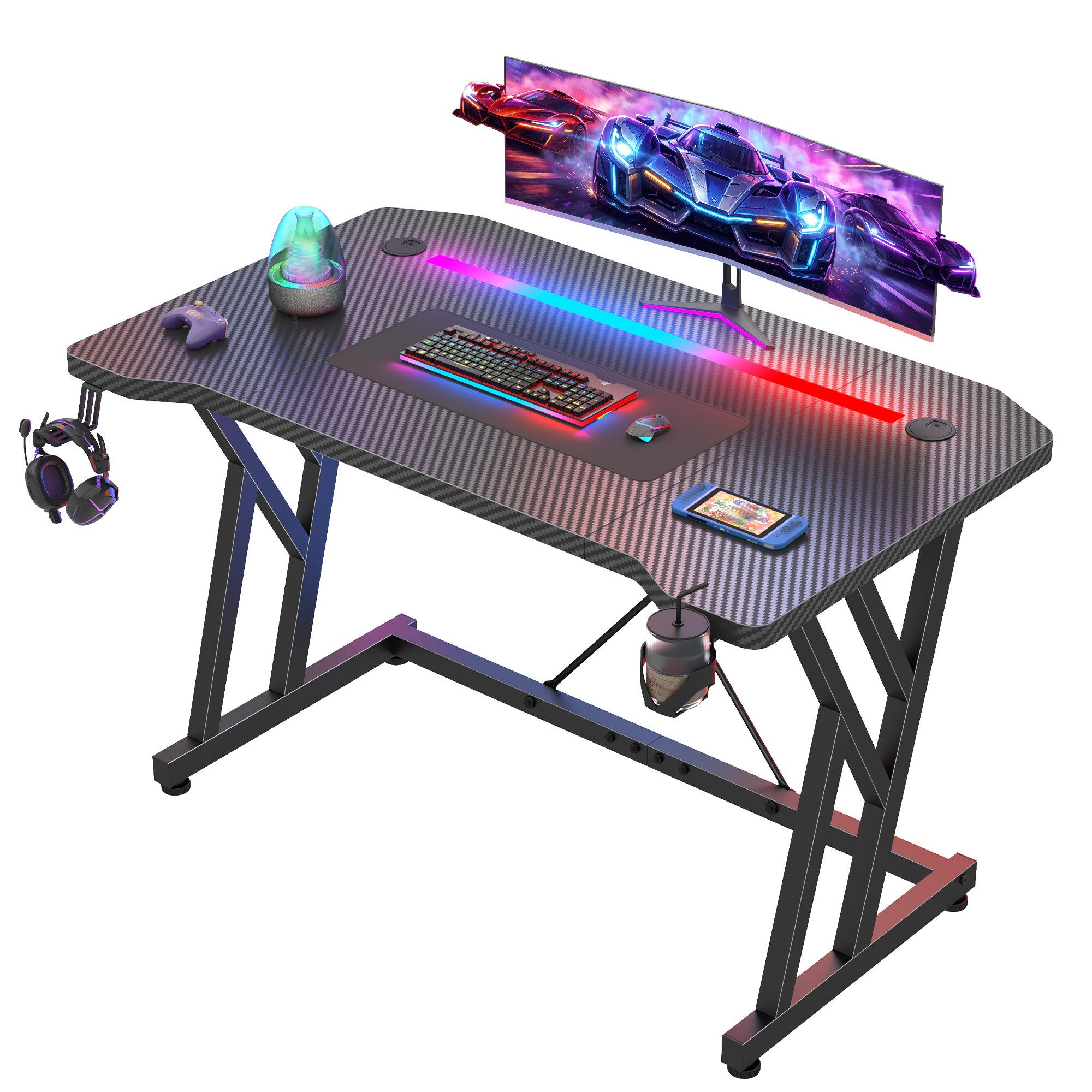 Klyvvo Schreibtisch Gaming Schreibtisch, Computertisch mit RGB LED Beleuchtung (1-St), Computer Tisch Gamingtisch