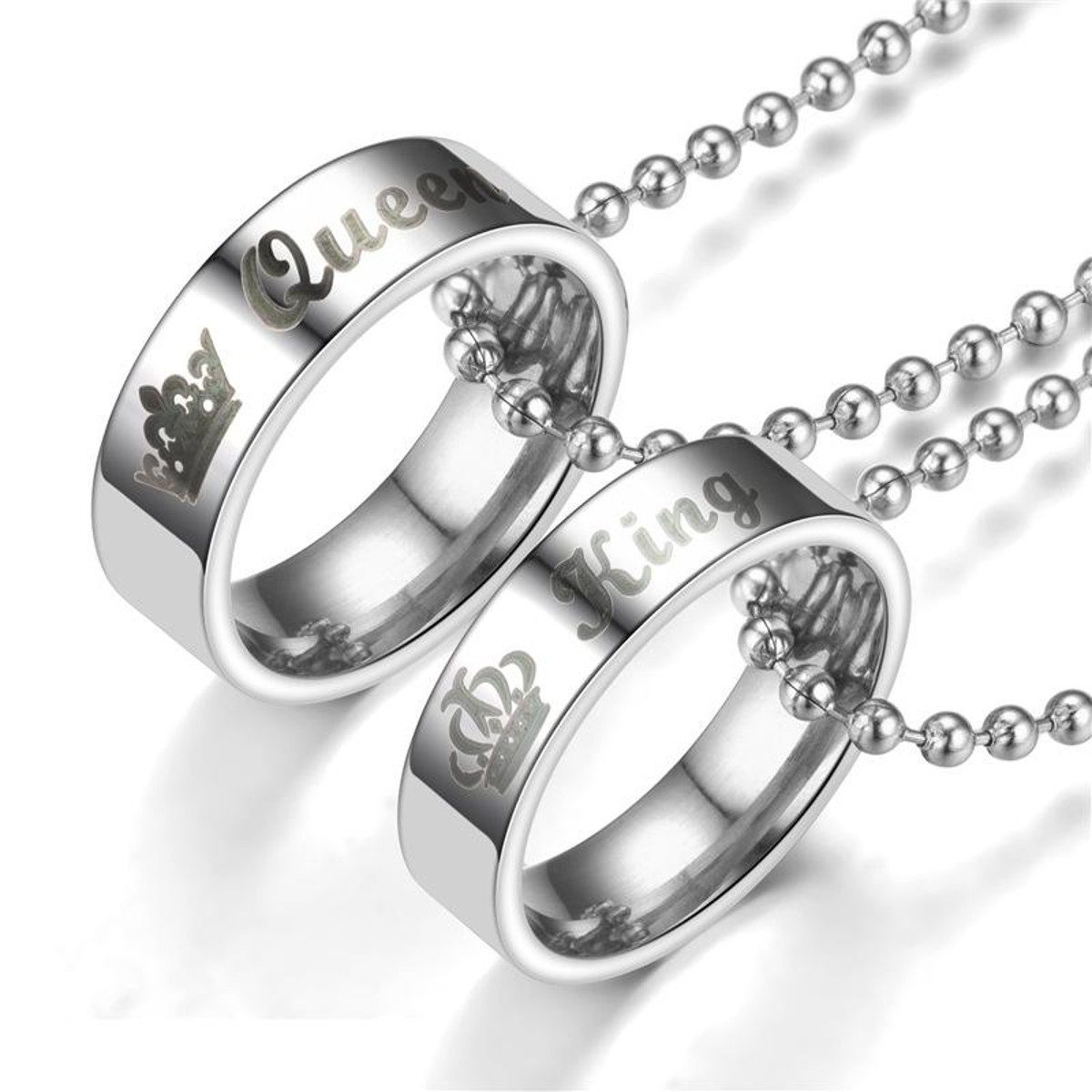 KARMA Partnerkette Partnerkette Ringe Queen King Edelstahl Silber Halskette modern (Herrenhalskette Damen Herren Schmuck, kürzbar Kugelkette Edelstahlhalskette Damenhalskette), Paarkette modern Halskette Edelstahlhalskette Mann Frau