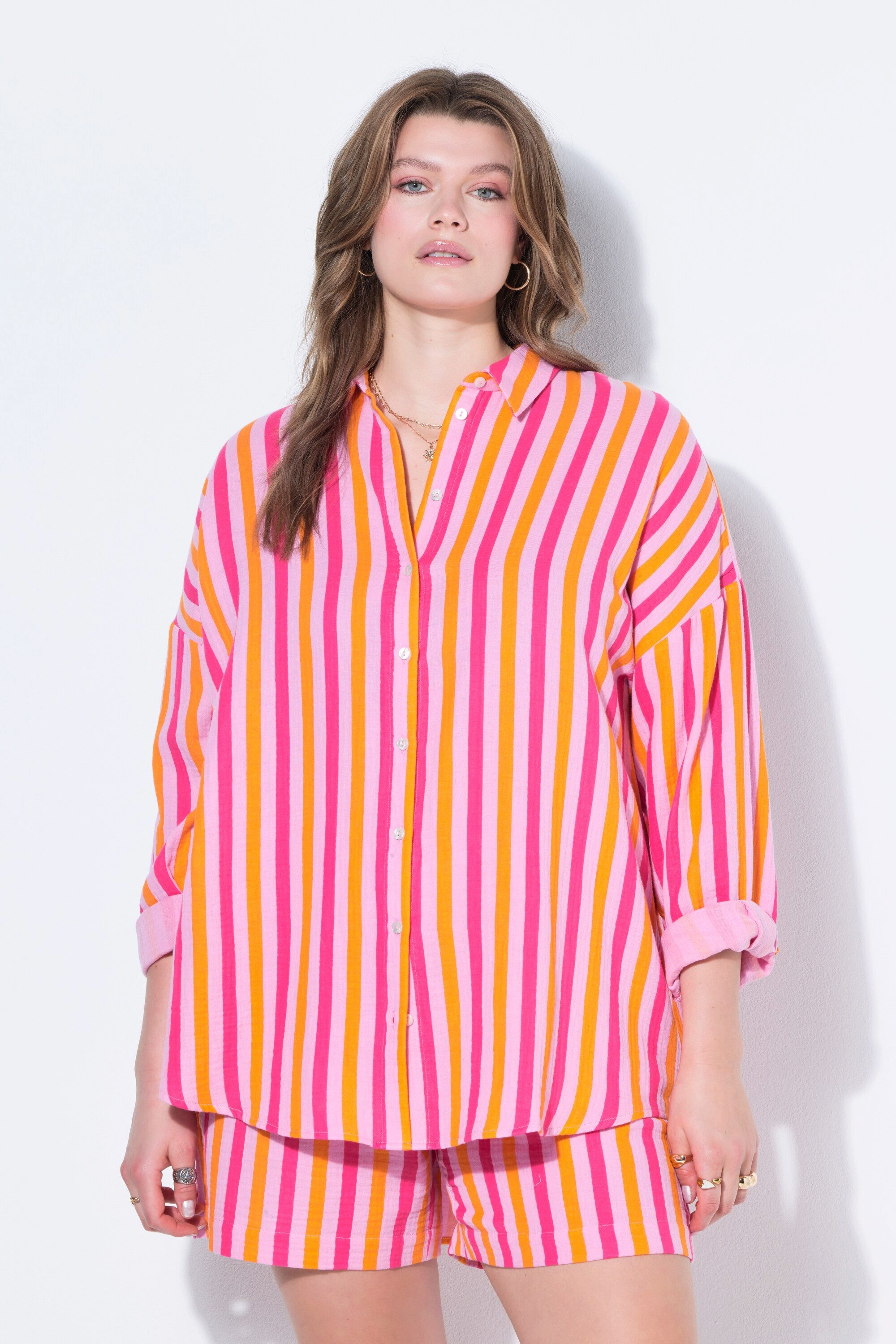 Studio Untold Hemdbluse Musselin Bluse oversized Neon Stripes Langarm günstig online kaufen