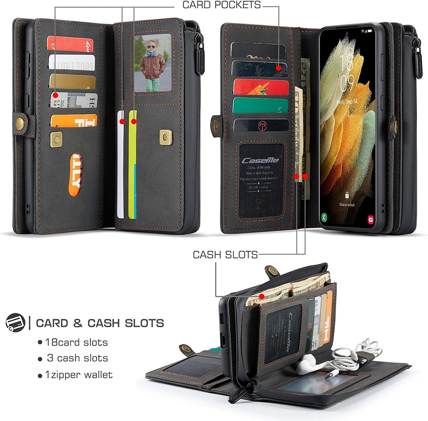 Apple Pro DOTMALL Caseme Max Iphone für Schwarz Multi Geldbörse Wallet 11