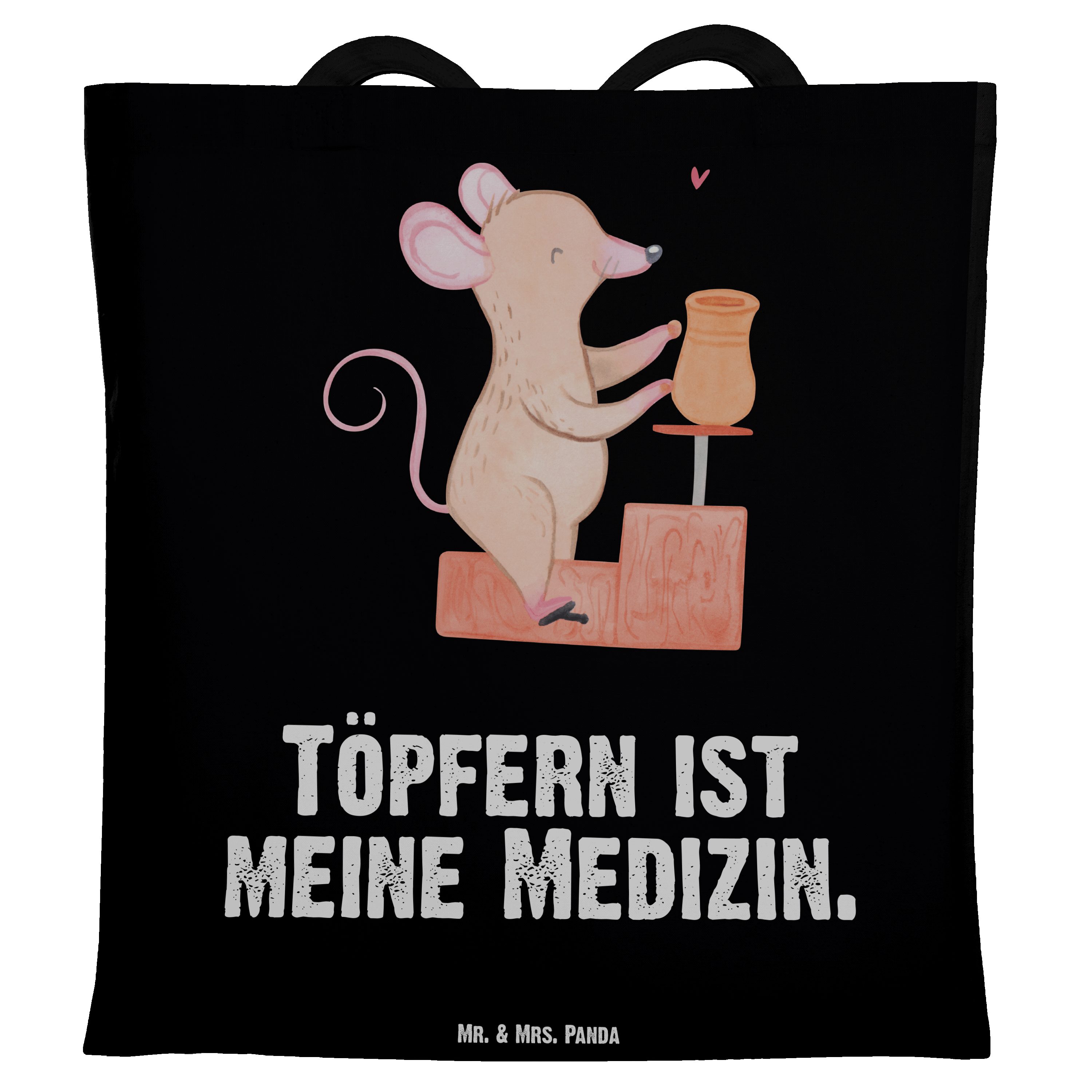 Mr. & - Töpfern (1-tlg) Jutebeutel, Medizin Mrs. Schwarz - Beuteltasche, Geschenk, Panda Tragetasche Maus