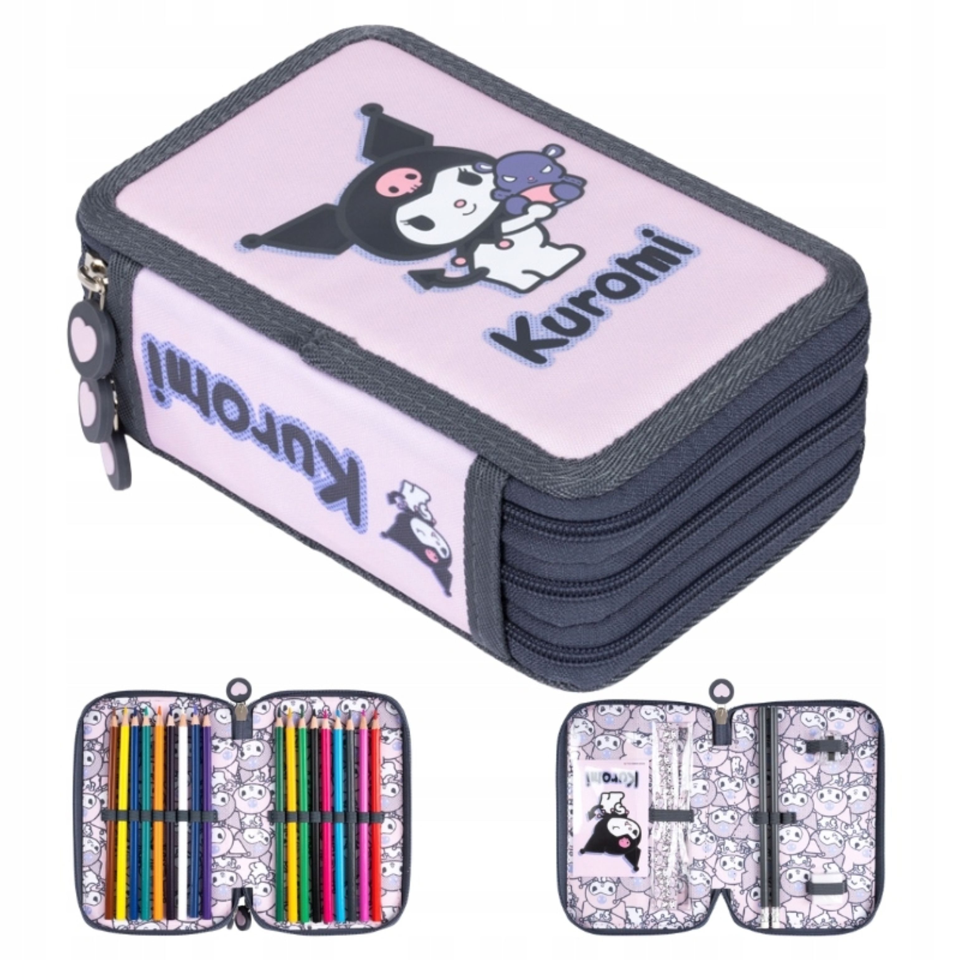 St.Right Federmäppchen St. Majewski Kuromi Federmäppchen 3-fach mit kompletter Ausstattung, (1-tlg)